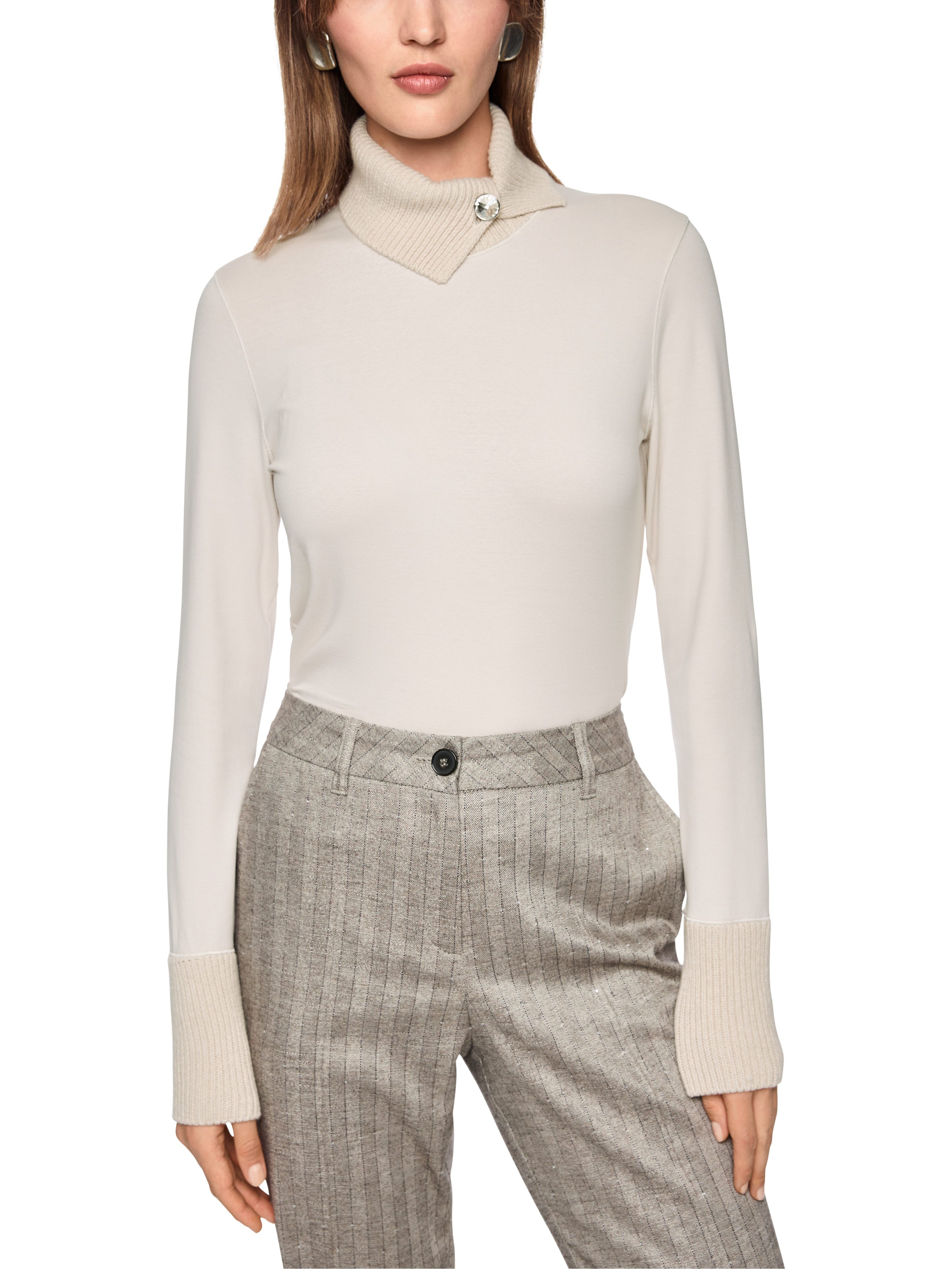 Marc Cain Longsleeve City Tours Premium Damenmode mit gestricktem Kragen, schmale Form