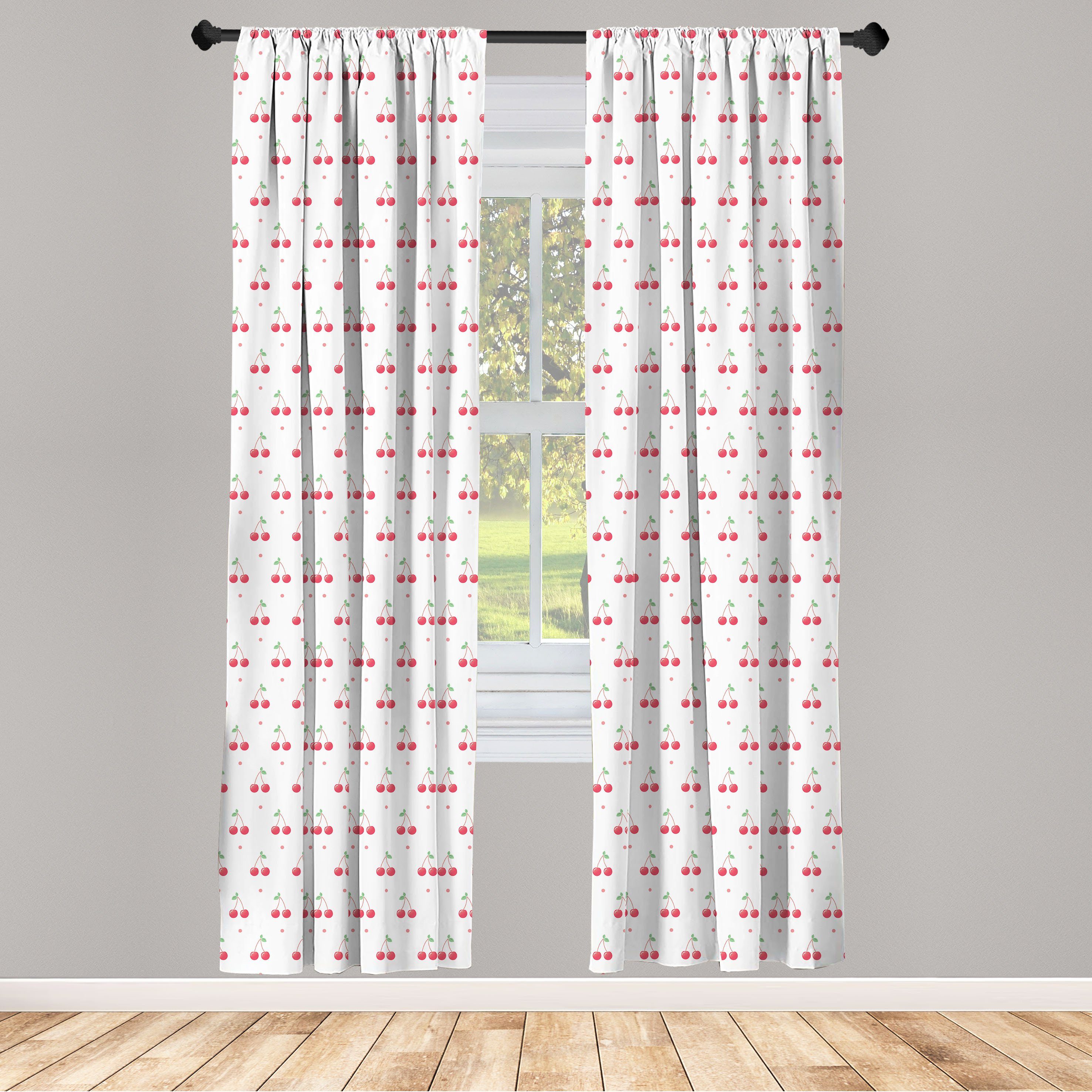 Gardine Vorhang für Wohnzimmer Schlafzimmer Dekor, Abakuhaus, Microfaser, Kirsche Sommer-Frucht und Tupfen