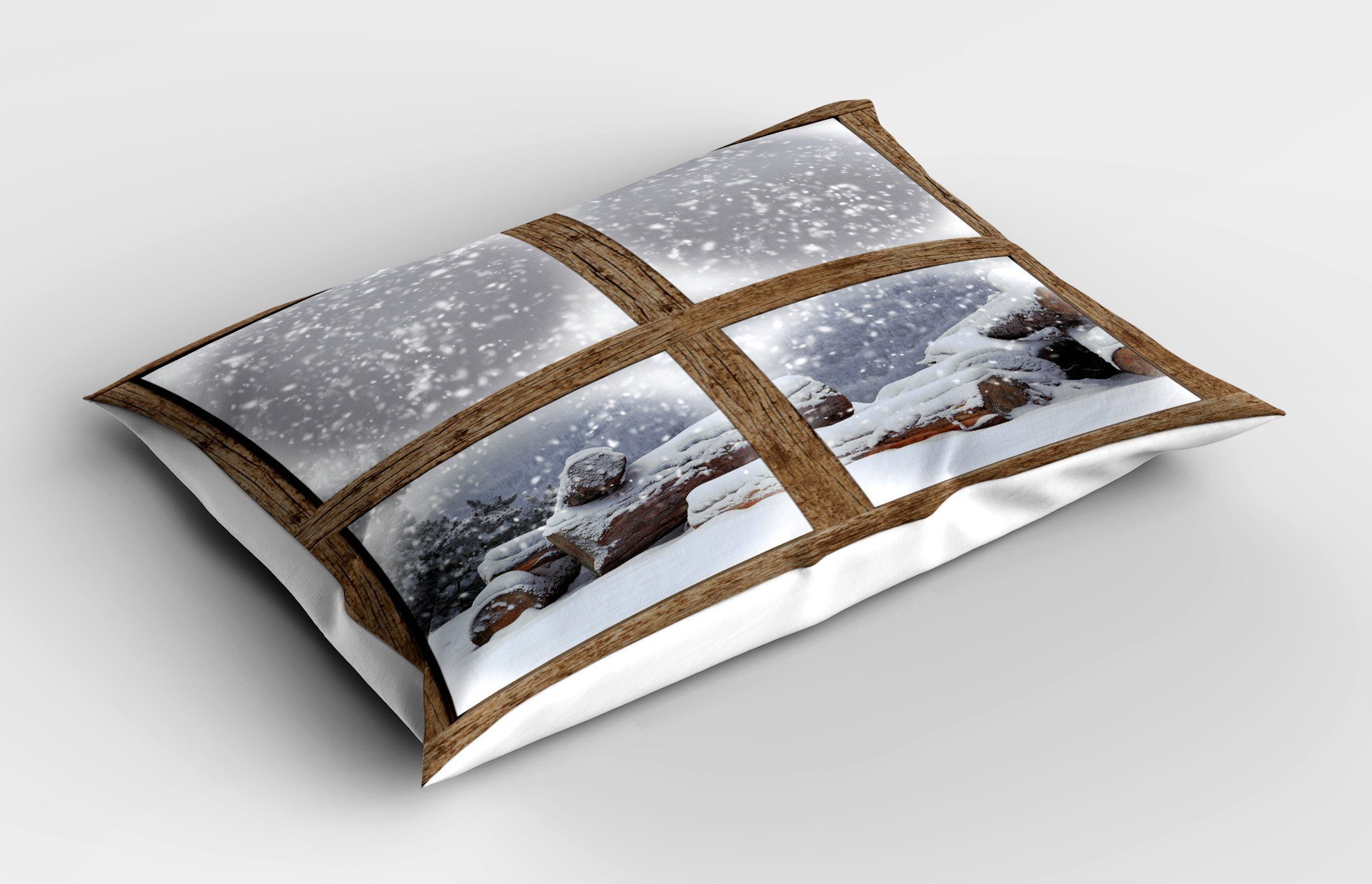 Rustikale Holzig Winter (1 Size Kissenbezug, Snowy Rahmen Kissenbezüge King Stück), Gedruckter Dekorativer Abakuhaus Standard