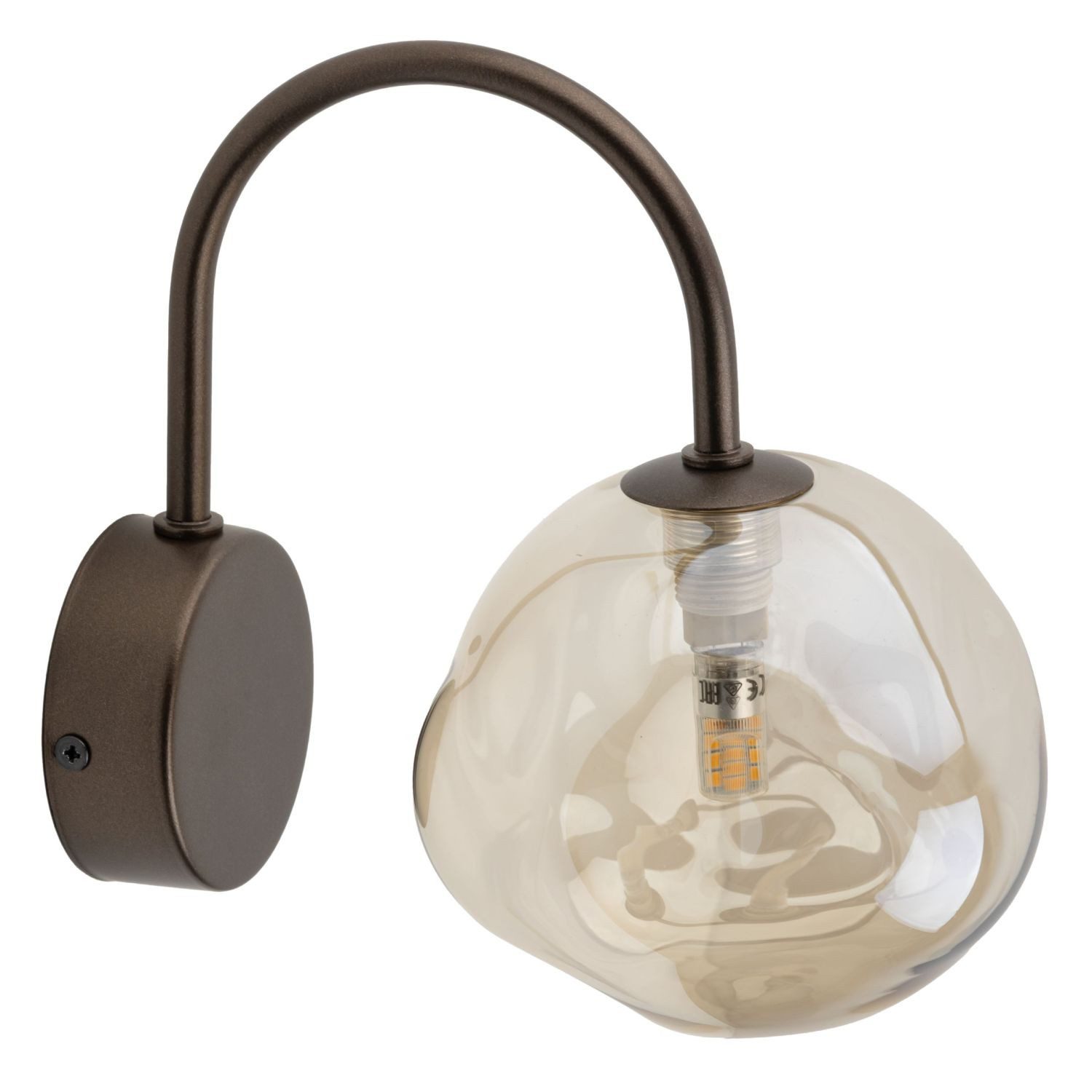 Licht-Erlebnisse Wandleuchte UMERA, ohne Leuchtmittel, Rauchglas Metall 21 cm hoch Braun Cognac G9 Modern