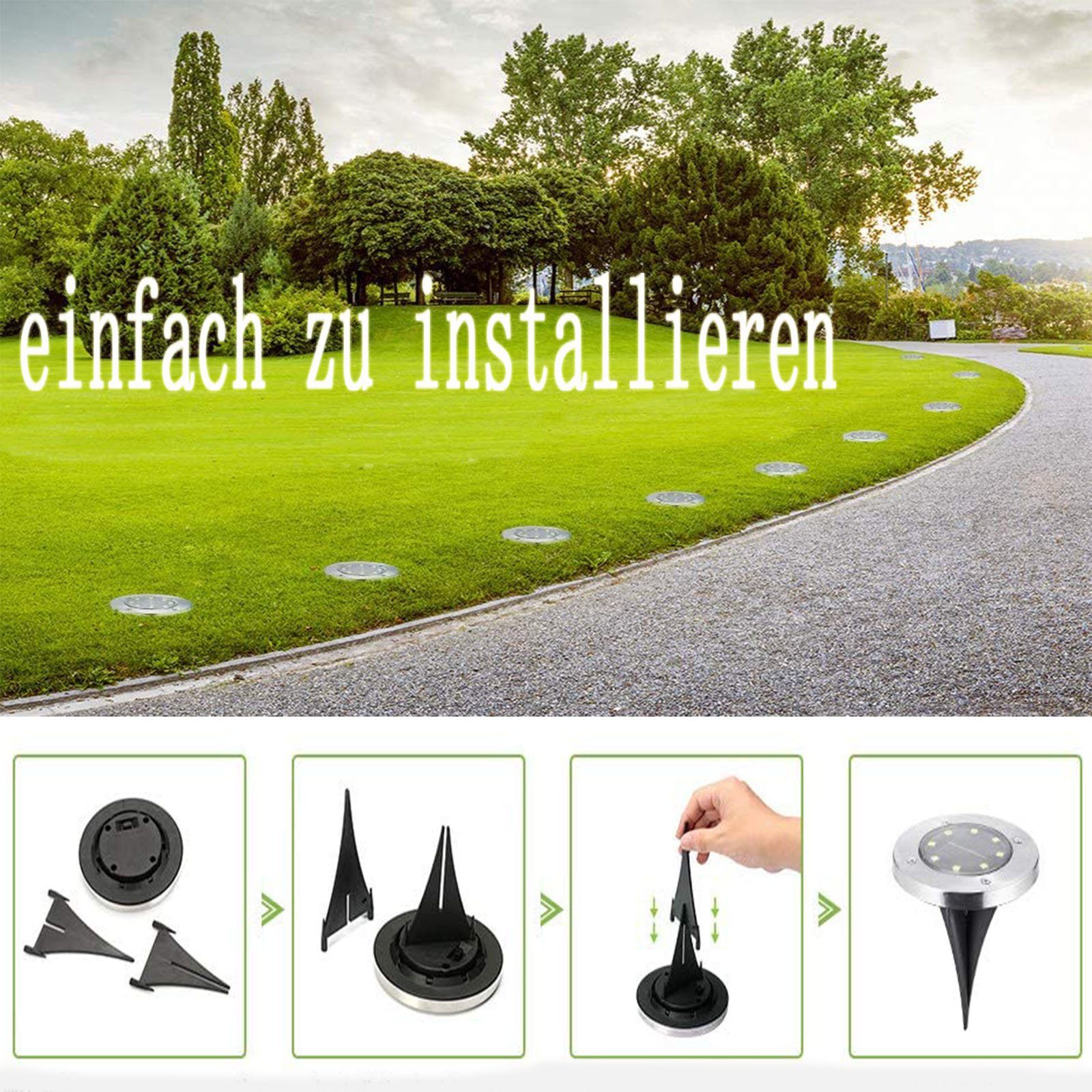oyajia LED Gartenstrahler 8x Solarleuchte LED-Außenleuchte, IP65 Wasserdichte LED-Wegeleuchten, LED fest integriert, Kaltweiß, 8 LEDs Solar Bodenleuchte,Außen Solarleuchte,für Garten Rasen Hof