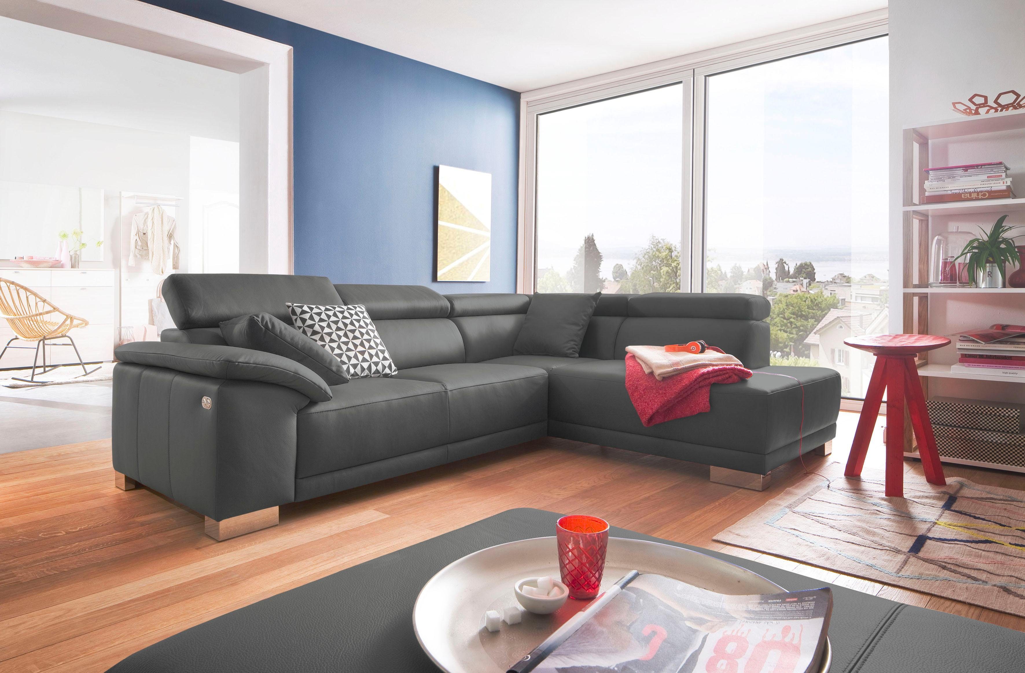 3C Candy Ecksofa Menorca modern und bequem, OTTOs Choice, L-Form, Kopfteilverstellung, wahlweise elektronischer Sitzvorzug, in Dickleder