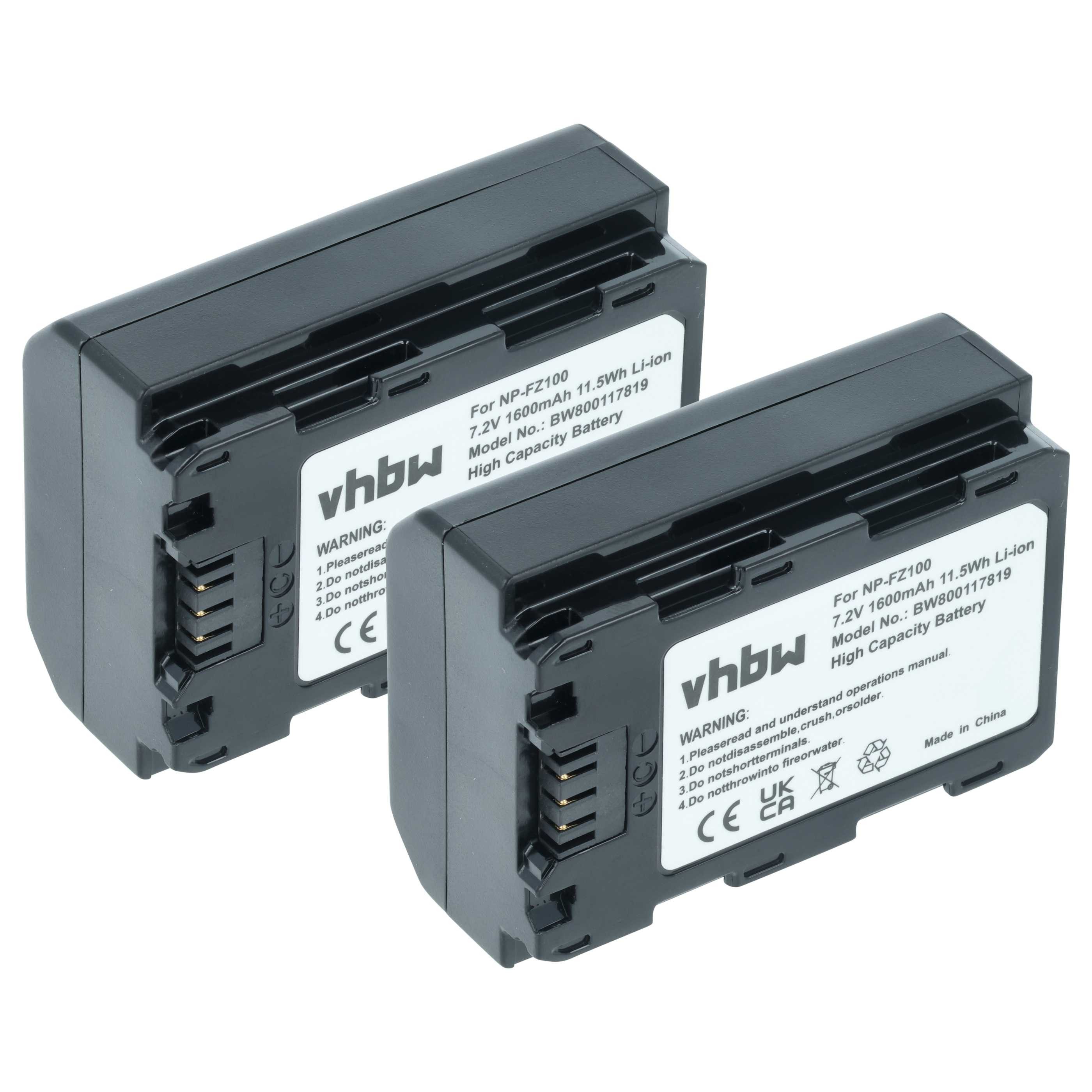 vhbw Akku passend für Sony Alpha A9R, A9S, ILCE-7M4, A9, ILCE-6600, Kamera-Akku Akku Li-Polymer 1600 mAh (7,2 V, 2 St), Leistungsfähige Austausch-Akkus für Digitalkamera, Spiegelreflexkamera