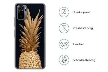 MuchoWow Handyhülle Ananas - Gold - Farbe - Schwarz - Obst - Luxus, Phone Case, Handyhülle Xiaomi Redmi Note 10, Silikon, Schutzhülle