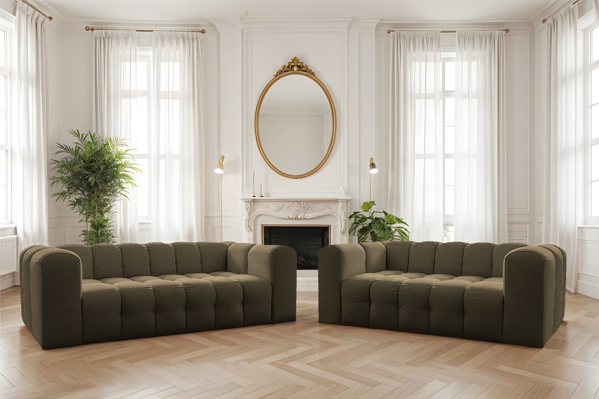 Fun Möbel Polstergarnitur Sofaset Designersofa FUN LEONOR 3- und 4-Sitzer (3-4), (Stoff Moly oder Tiffani), Sofas-Rücken echt bezogen