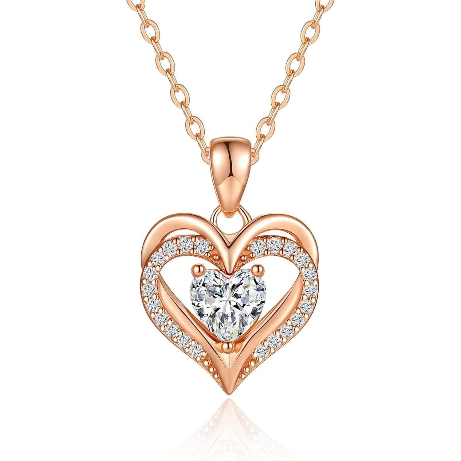 Herzkette Herzkette Damen Geburtsstein Anhänger Mini 925 Silber Roségold April