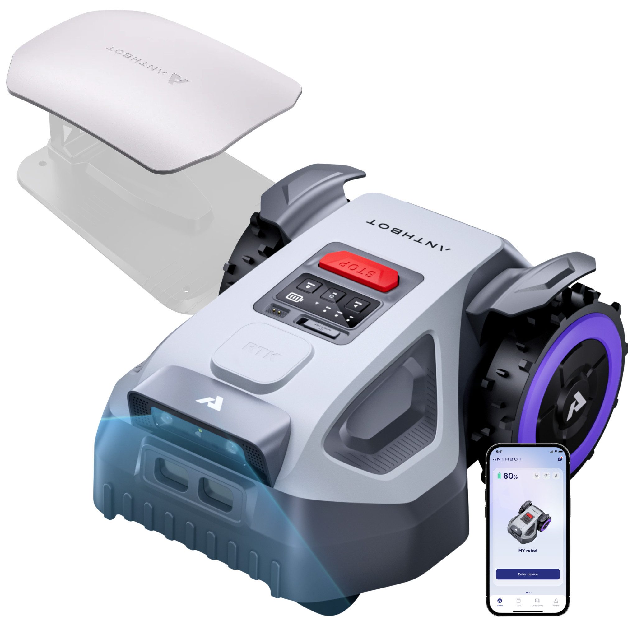ANTHBOT Rasenmähroboter M5 Serie Ohne Begrenzungskabel mit RTK-Navigation & HDR-Dual-Vision, bis 500 m² Rasenfläche, (für Gärten bis 500 m², meistert Steigungen bis zu 45), smarte App-Steuerung, aktiver Tierschutz & KI-Hindernisvermeidung