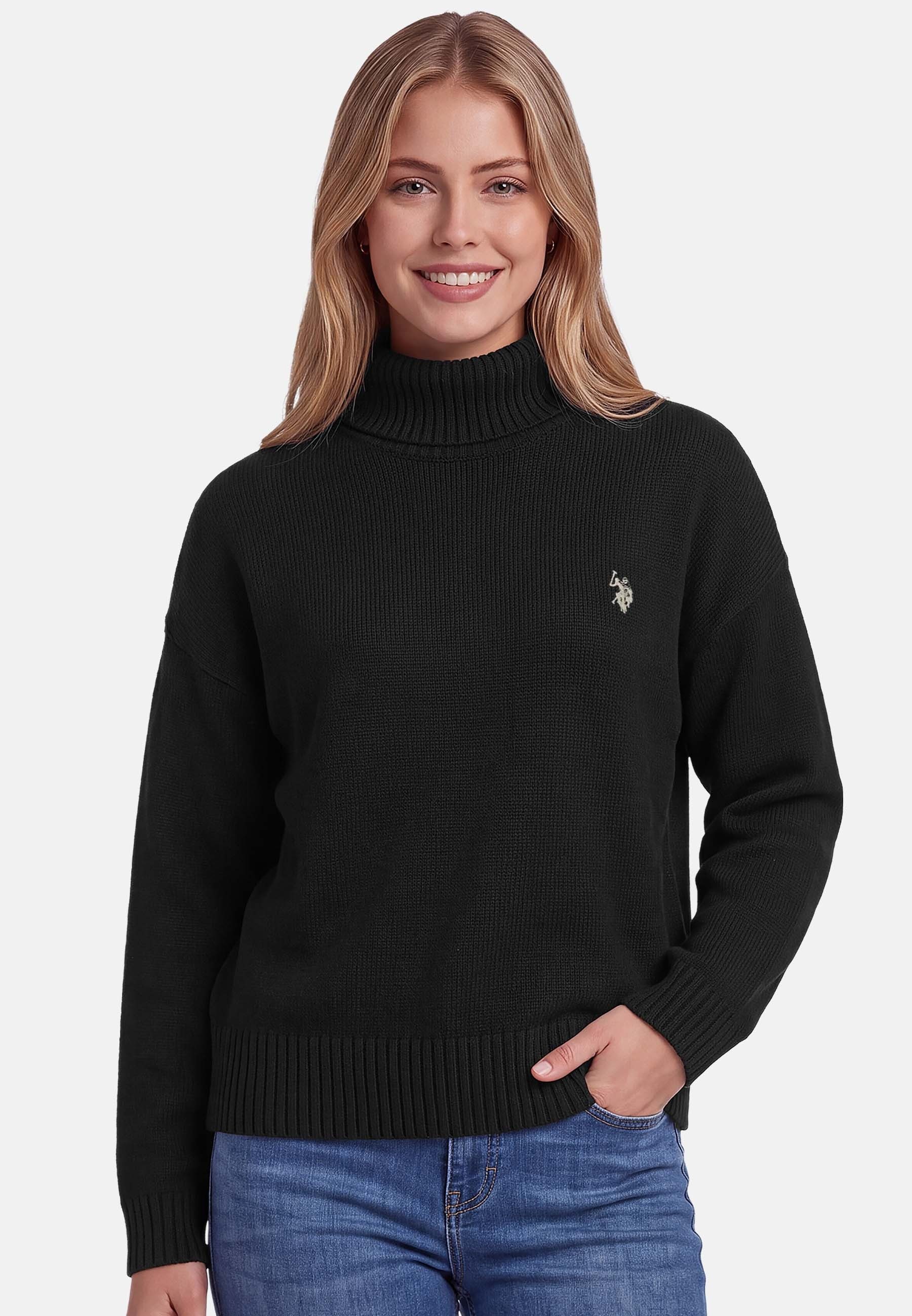 U.S. Polo Assn. Rundhalspullover aus reiner Baumwolle mit Stickereidetails Weicher Damenpullover mit schmalen Ärmeln und normaler Passform