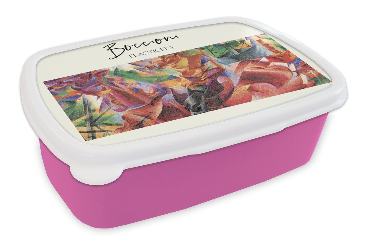 MuchoWow Lunchbox Kunst - Futurismus - Boccioni - Elasticità, Kunststoff, (2-tlg), Brotbox für Erwachsene, Brotdose Kinder, Snackbox, Mädchen, Kunststoff rosa