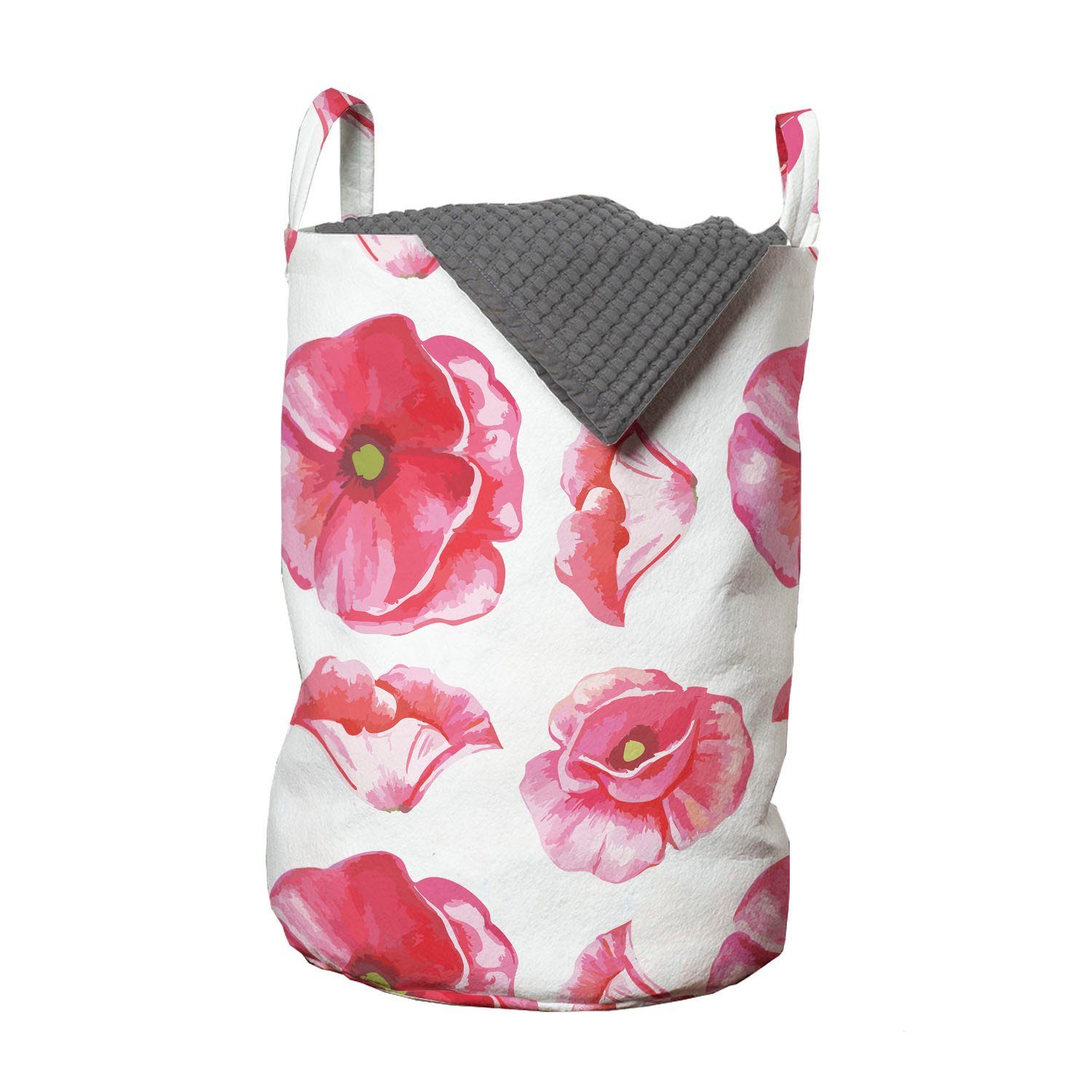 Abakuhaus Wäschesäckchen Wäschekorb mit Griffen Kordelzugverschluss für Waschsalons, Rosa Blumen Große Anemone Blütenblätter Kunst | Wäschesäcke