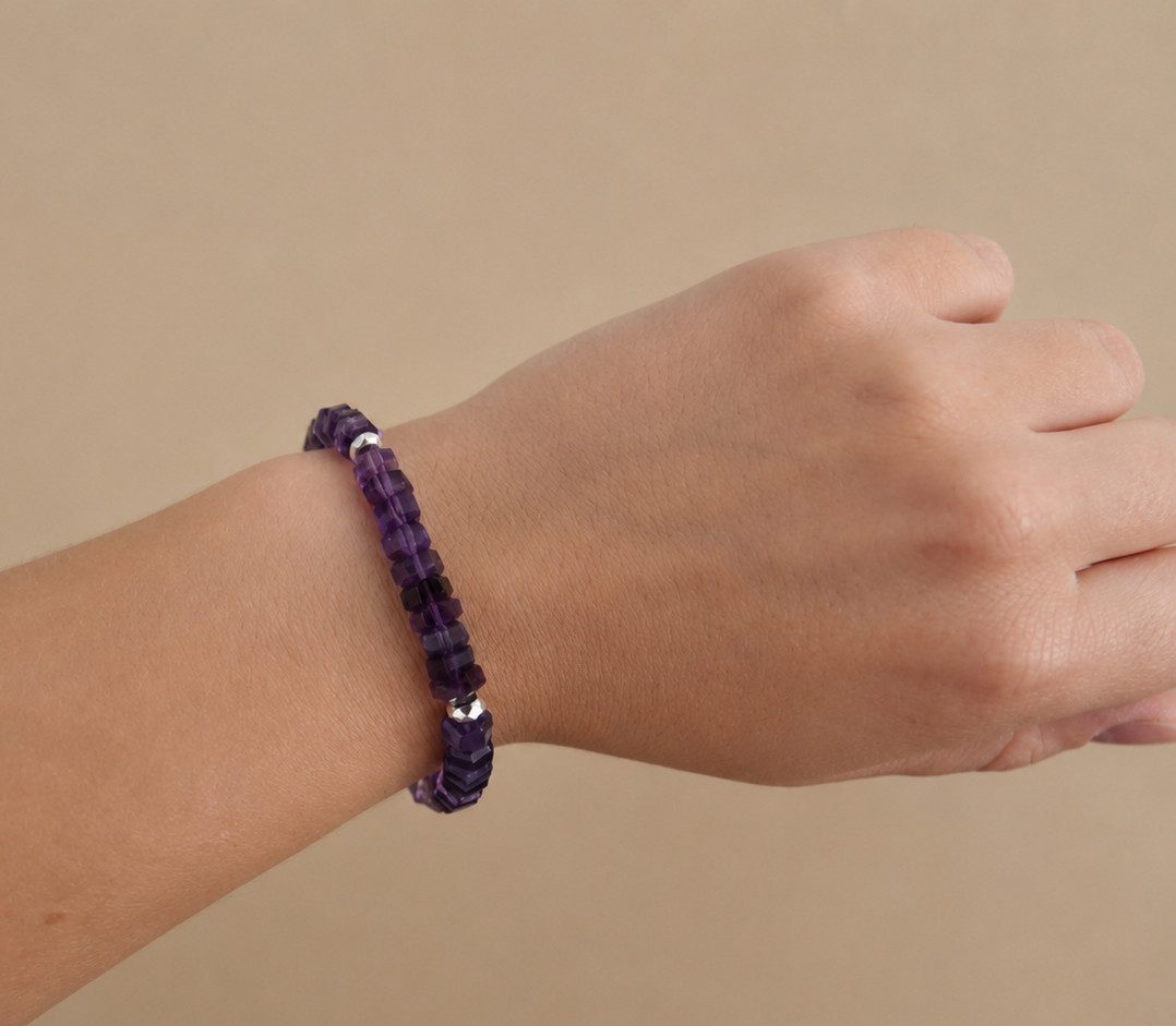 Sogni d'oro Armband mit Amethyst und silberfarbenem Hämatit, Silber 925