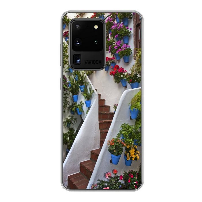 MuchoWow Handyhülle Mit Blumen geschmückte Treppe in Cordoba Spanien Phone Case Handyhülle Samsung Galaxy S20 Ultra Silikon Schutzhülle