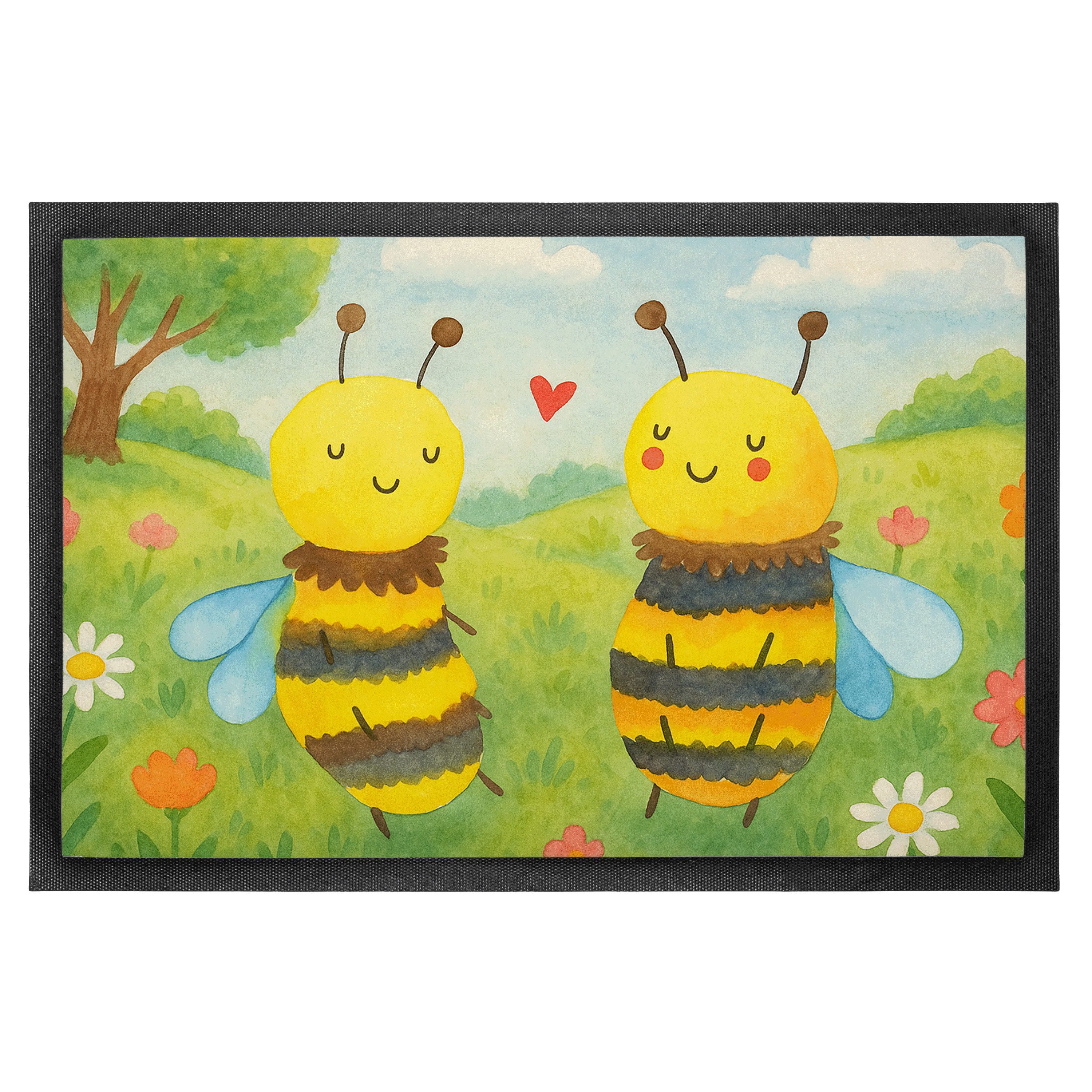 Mr. & Mrs. Panda Fußmatte Biene Verliebt Design, Fussmatte 40 x 60 cm, Weiß, Gummimatte, Bodenv, rechteckig, Höhe: 40 mm, hausmatte Gummi-Fußmatte teppichmatte