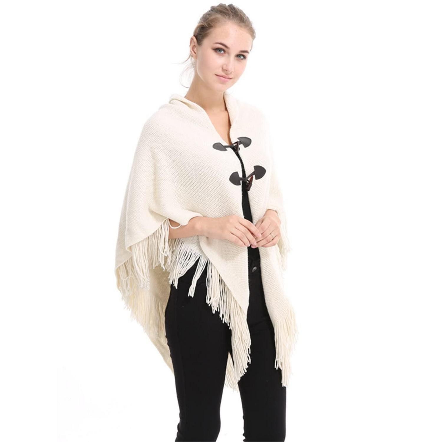 LuxusKollektion Poncho Damen Strickponcho mit Fransen (1-St)