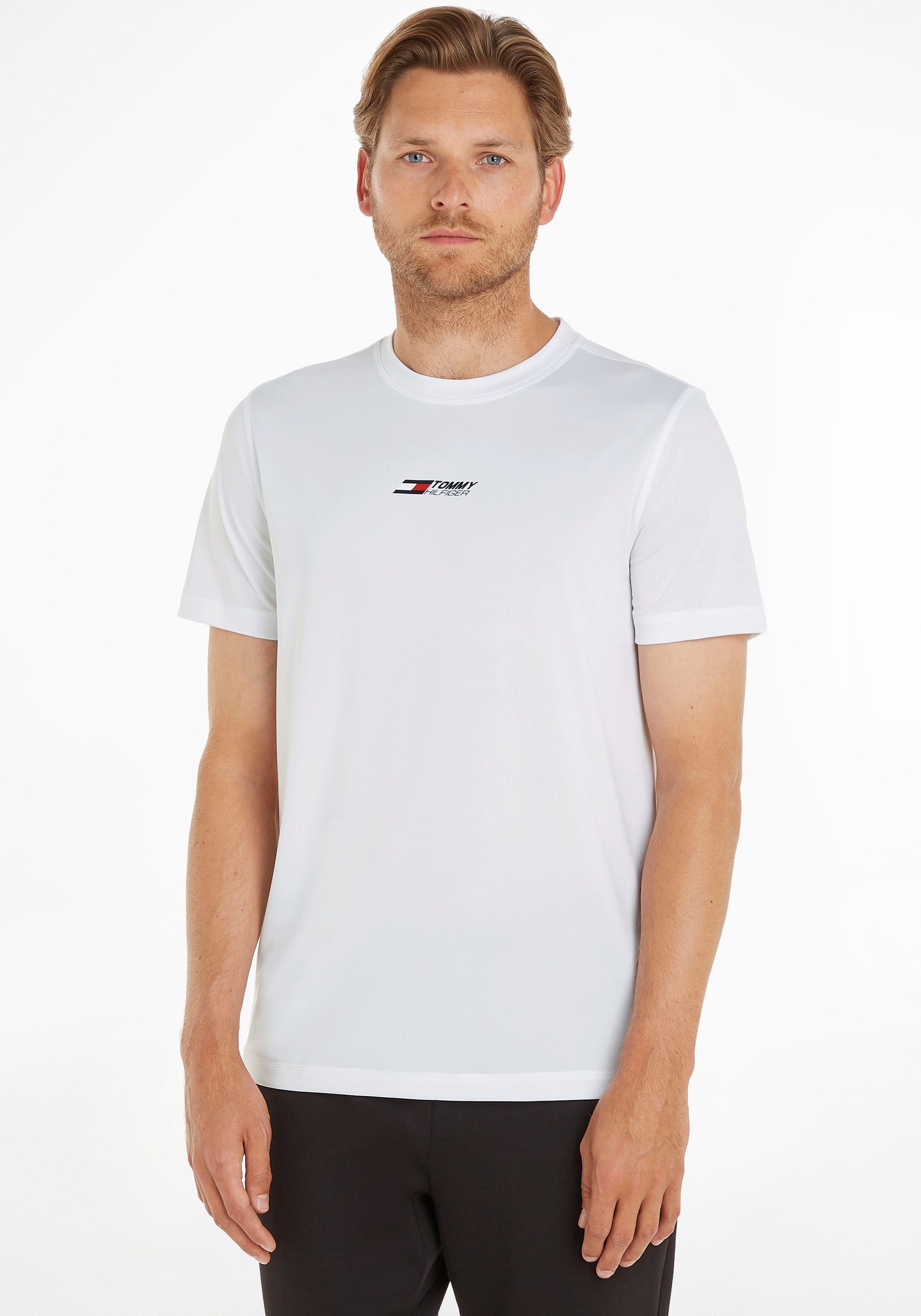 Tommy Hilfiger Sport Trainingsshirt ESSENTIAL TRAINING BIG LOGO TEE mit Tommy Hilfiger Logoaufdruck auf der Brust Optic White