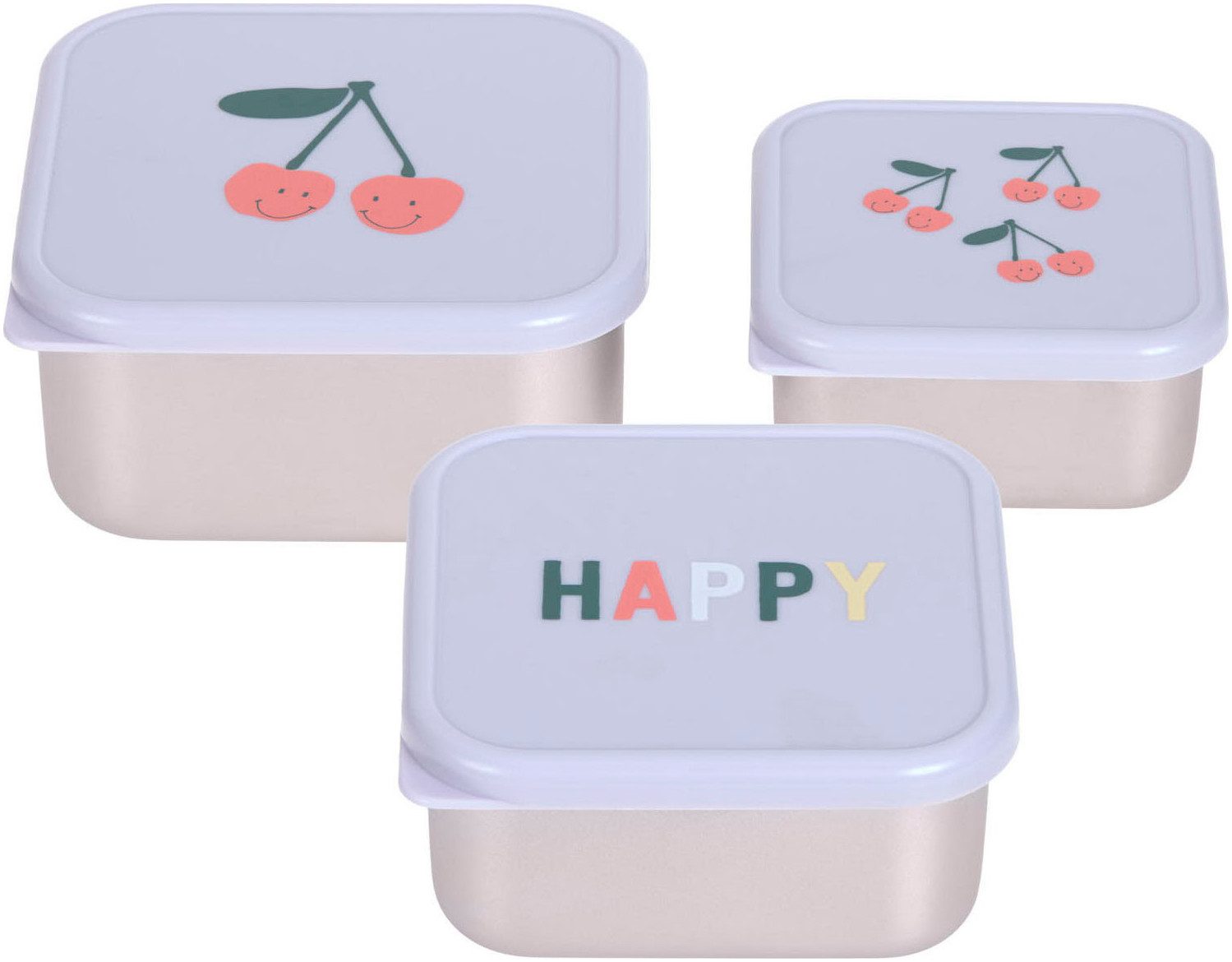 LÄSSIG Lunchbox Happy Fruits, Cherry, Edelstahl, Polyprophylen (PP), (Set, 3-tlg)