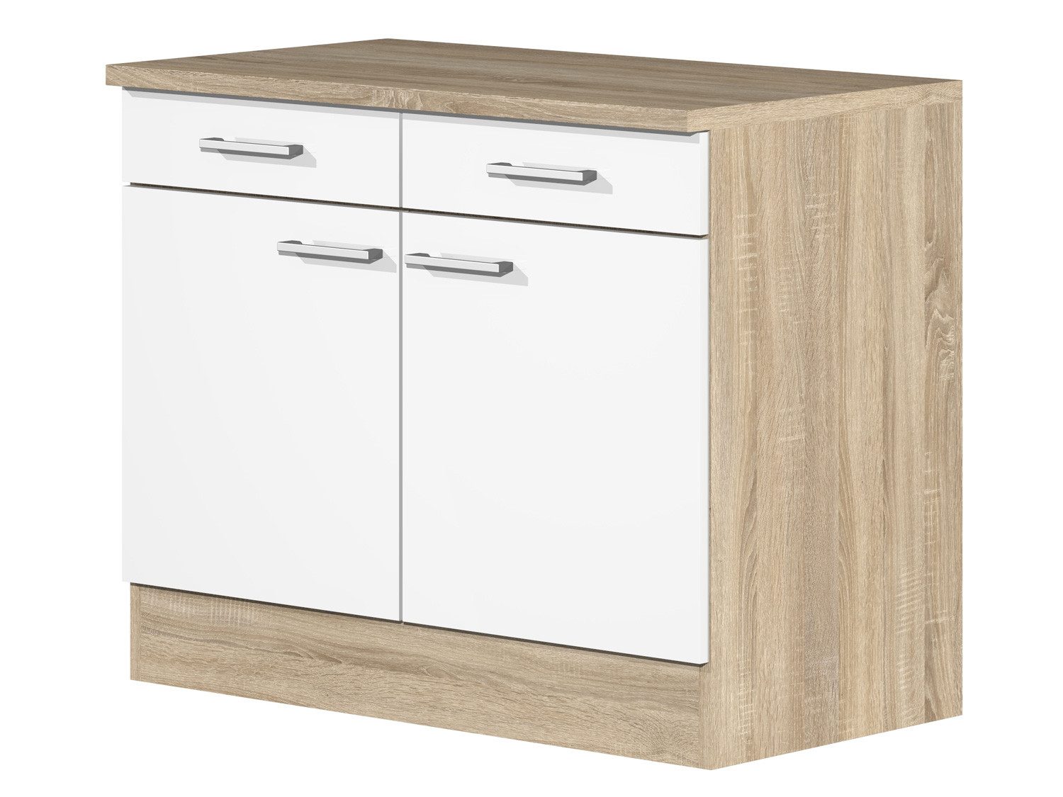 Flex-Well Unterschrank Küchenunterschrank - 100 cm breit - Weiß Sonoma Eiche – Salerno