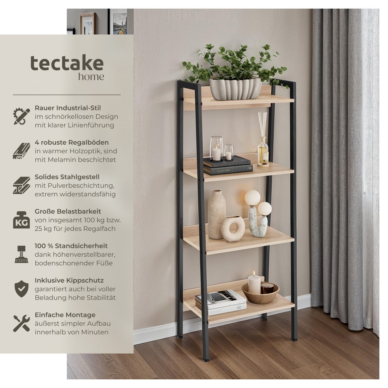 tectake Leiterregal Chatham, Set 1-tlg., Industrial Style günstig online kaufen