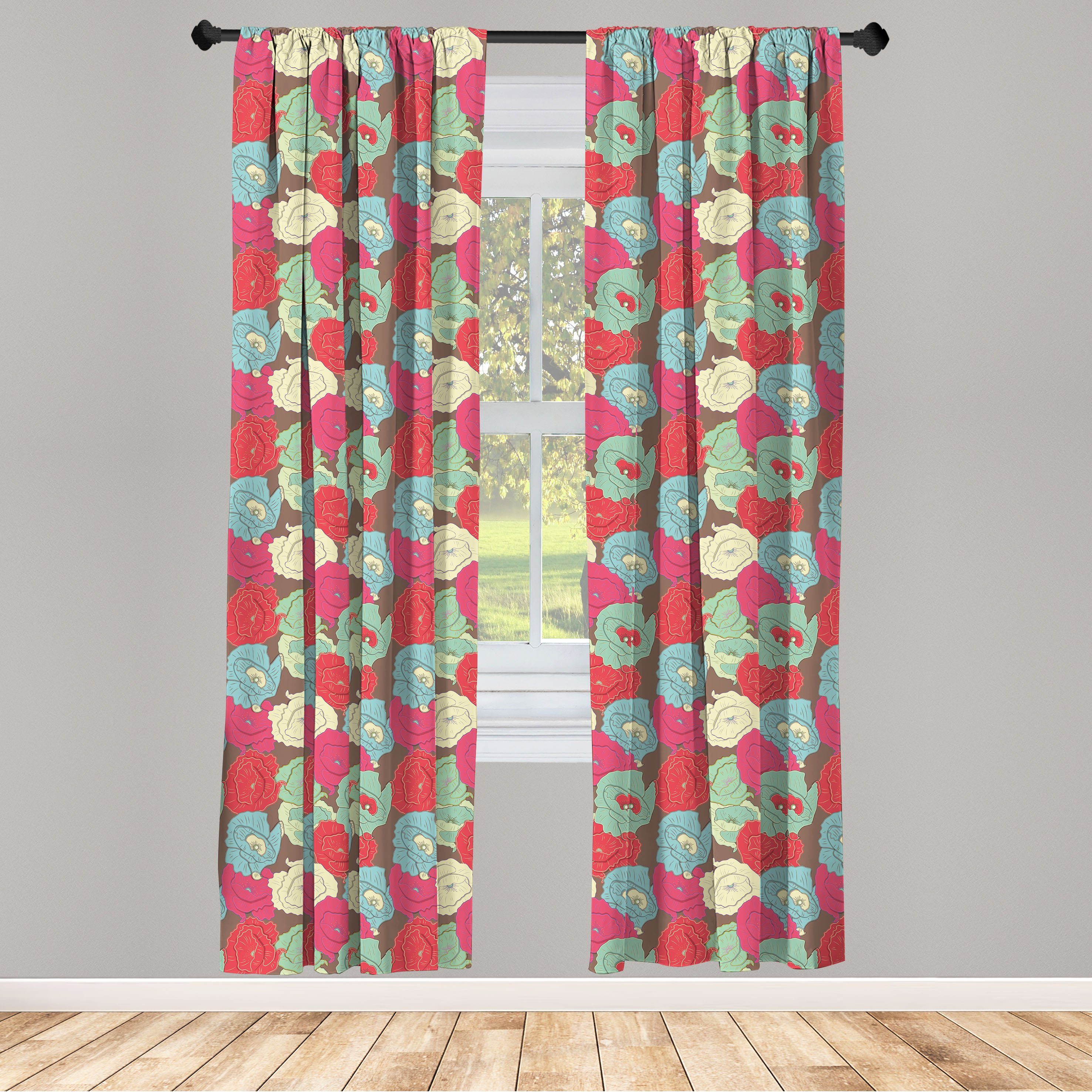 Gardine Vorhang für Wohnzimmer Schlafzimmer Dekor, Abakuhaus, Microfaser, Blumen Mehrfarbige Mohnblüten