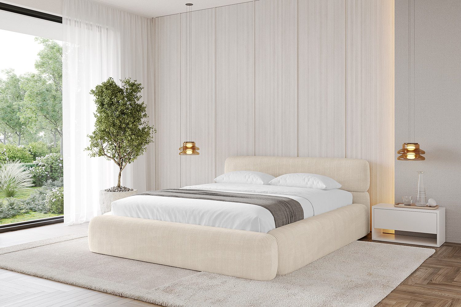 ALTDECOR Polsterbett ENORA-v1 (Polsterbett mit Bettkasten und Lattenrost, Boxbett mit Matratze), Doppelbett mit Stauraum, Bett mit Kopfteil