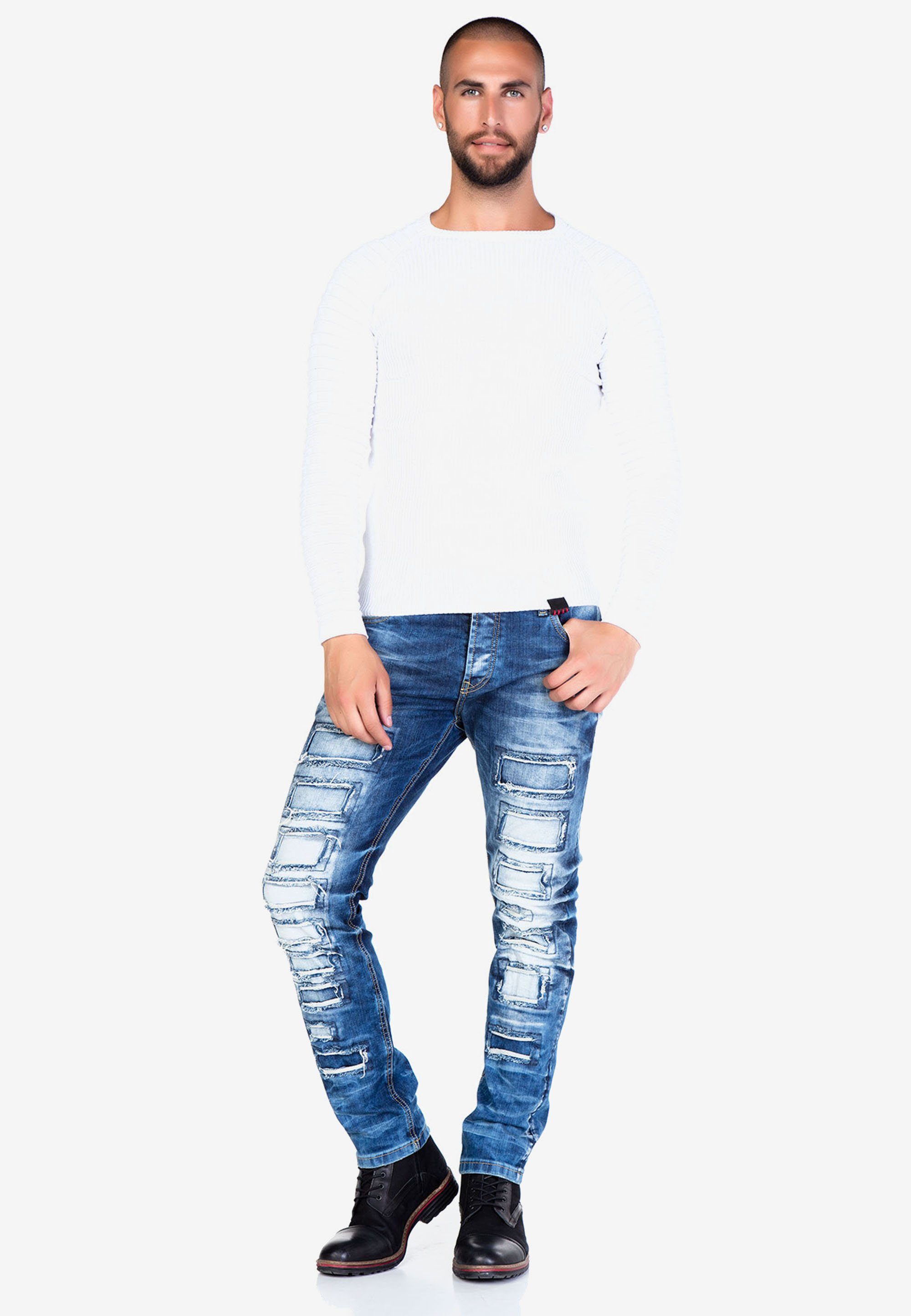 Herren Jeans Cipo & Baxx Bequeme Jeans mit auffälligen Details in Straight Fit
