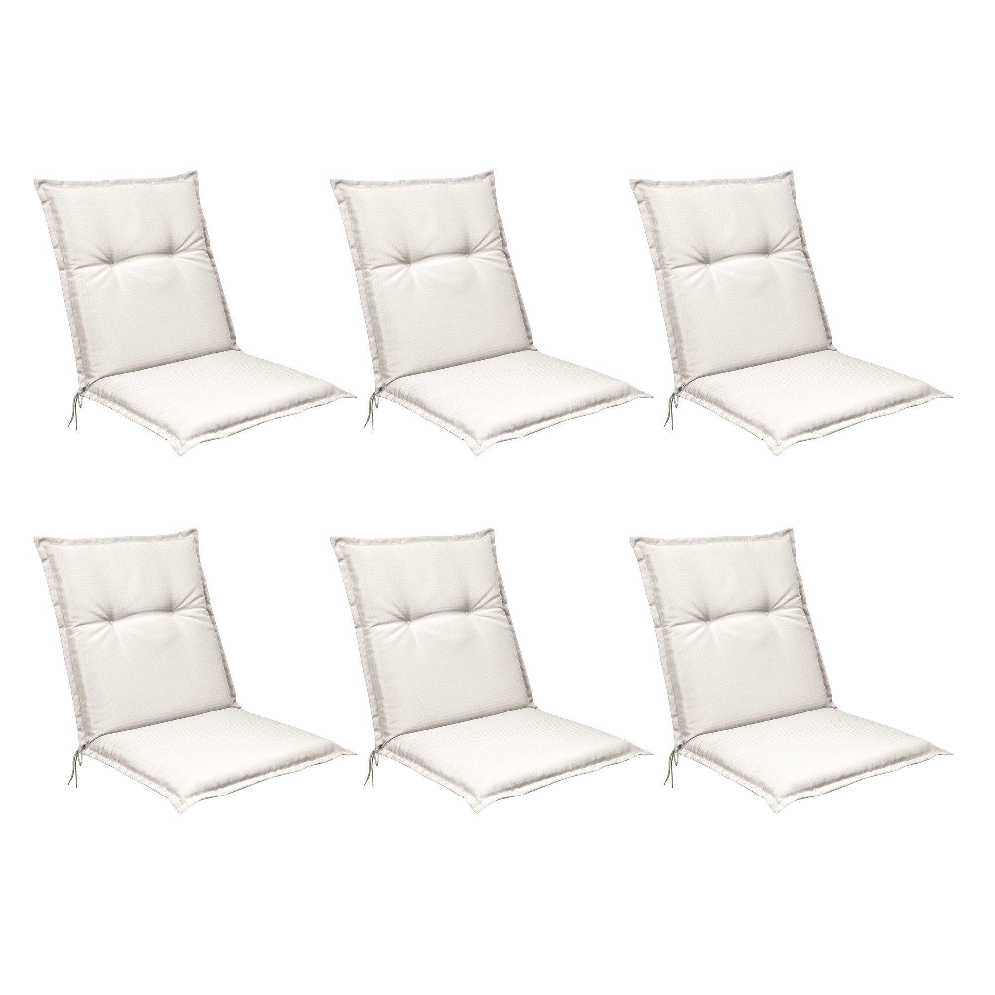 Beautissu Sitzauflage 6er Set Niedriglehner Auflagen Base NL, 100x50cm, Natur, 6cm Dickes Sitzpolster Sitzauflage für Garten Balkon Camping Stuhl