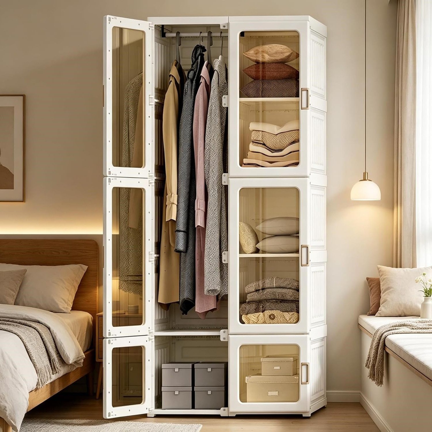BELUPAI Kleiderschrank Faltbarer Schrank, Mehrzweckschrank (Set, 1-St., für Schlafzimmer und Wohnzimmer, 170 x 50 x 69 cm) Transparent Kleiderschrank mit Kleiderstange und Magnettüre