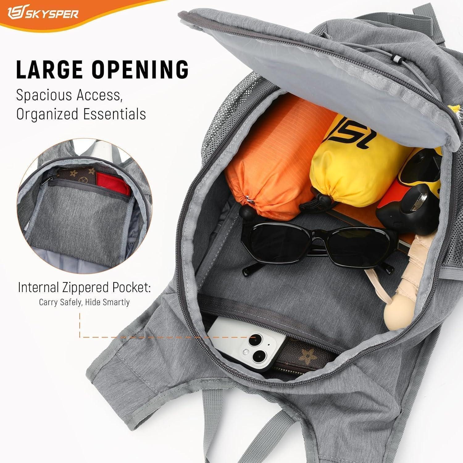 LuxusKollektion Tagesrucksack Rucksack Daypack 15L 20L faltbar leicht Damen Herren 15Liter Grau