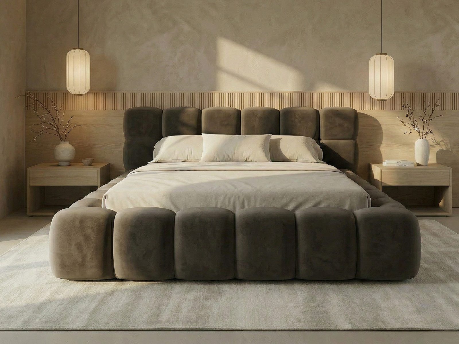 yourhouse24 Polsterbett BOSTON Slim aus Samt, Designer-Bett im Low-Seating Look, Platzsparendes Slim-Format mit großem Bettkasten & 95cm Kopfteil
