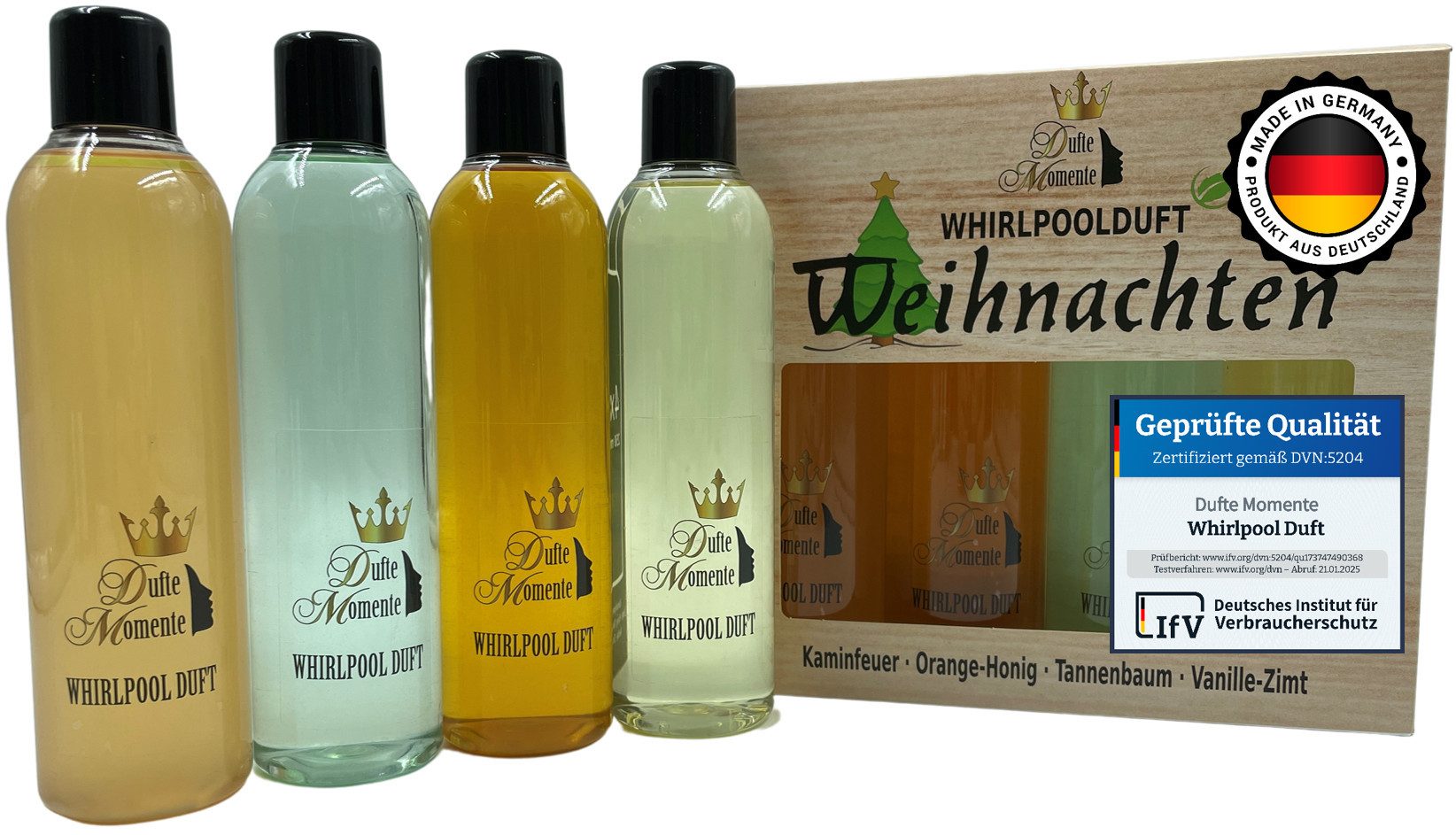 Dufte Momente Badezusatz Whirlpool Duft-Set - 4x250ml Geschenkbox für Weihnachten, 4-tlg., Mit ätherischen Ölen, vegan, tierversuchsfrei