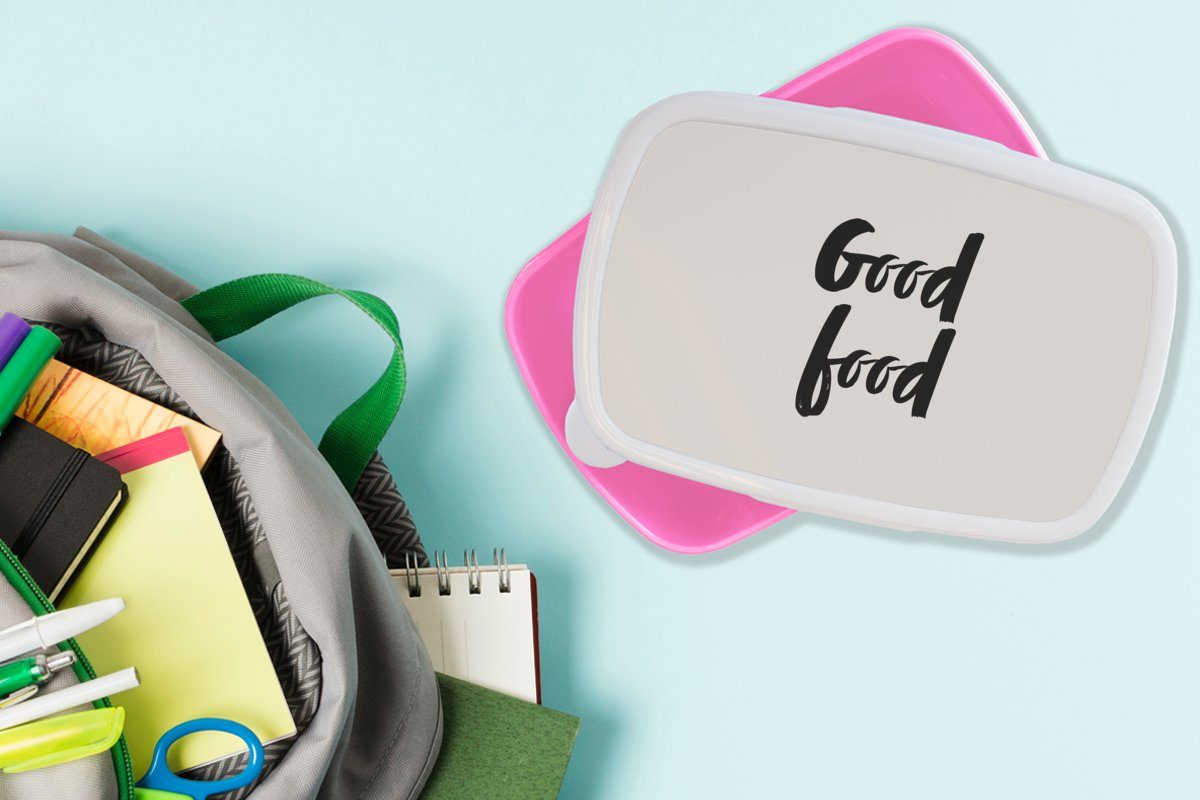 MuchoWow Lunchbox Erwachsene, Brotbox Snackbox, Zitate Gutes - Essen, Kunststoff, Kochen Mädchen, - Gutes Sprichwörter für rosa (2-tlg), - Brotdose - Essen - Kunststoff Essen Kinder