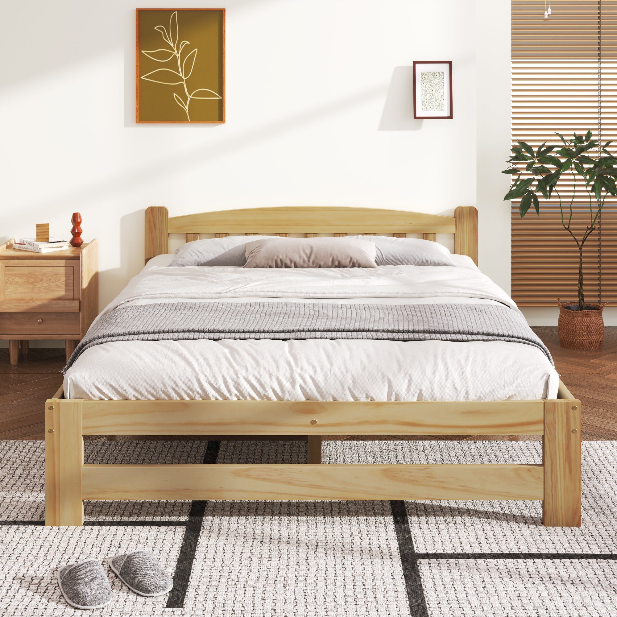 Flieks Massivholzbett, Doppelbett Futonbett mit Kopfteil und Lattenrost 140 günstig online kaufen