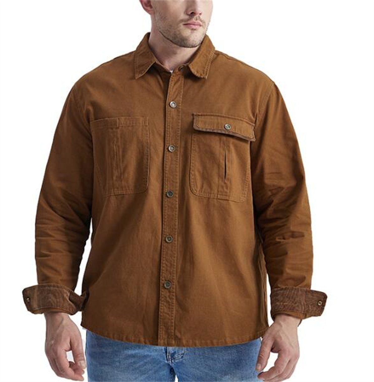 Discaver Sweatshirt Übergroßes, übergroßes Hemd aus Cord in Kontrastfarbe mit Kragen dunkelbraun
