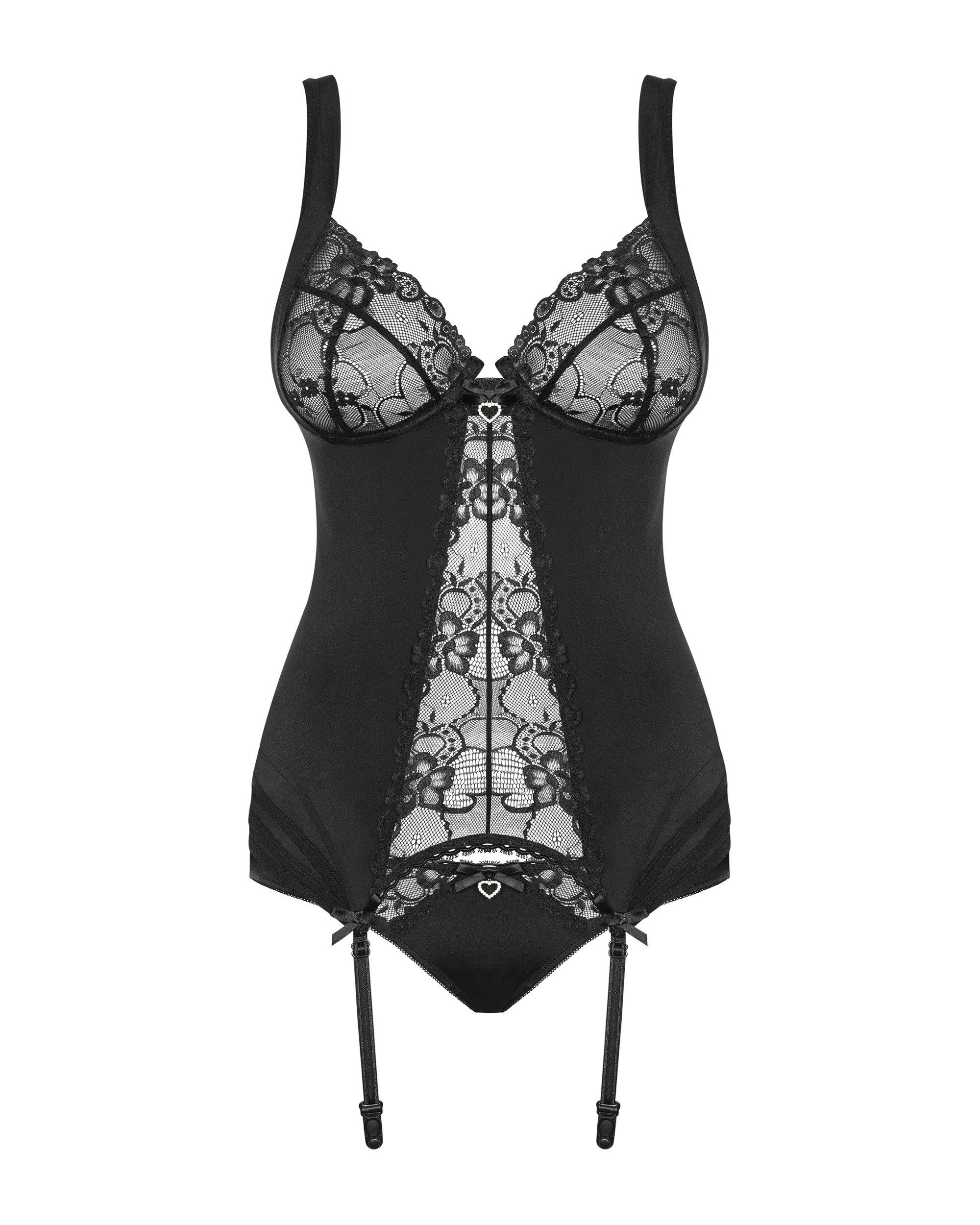 Obsessive Set: Bügel-BH Heartine Strumpfhalter-Korsett-Set mit Spitze - schwarz (2-tlg) Spitze