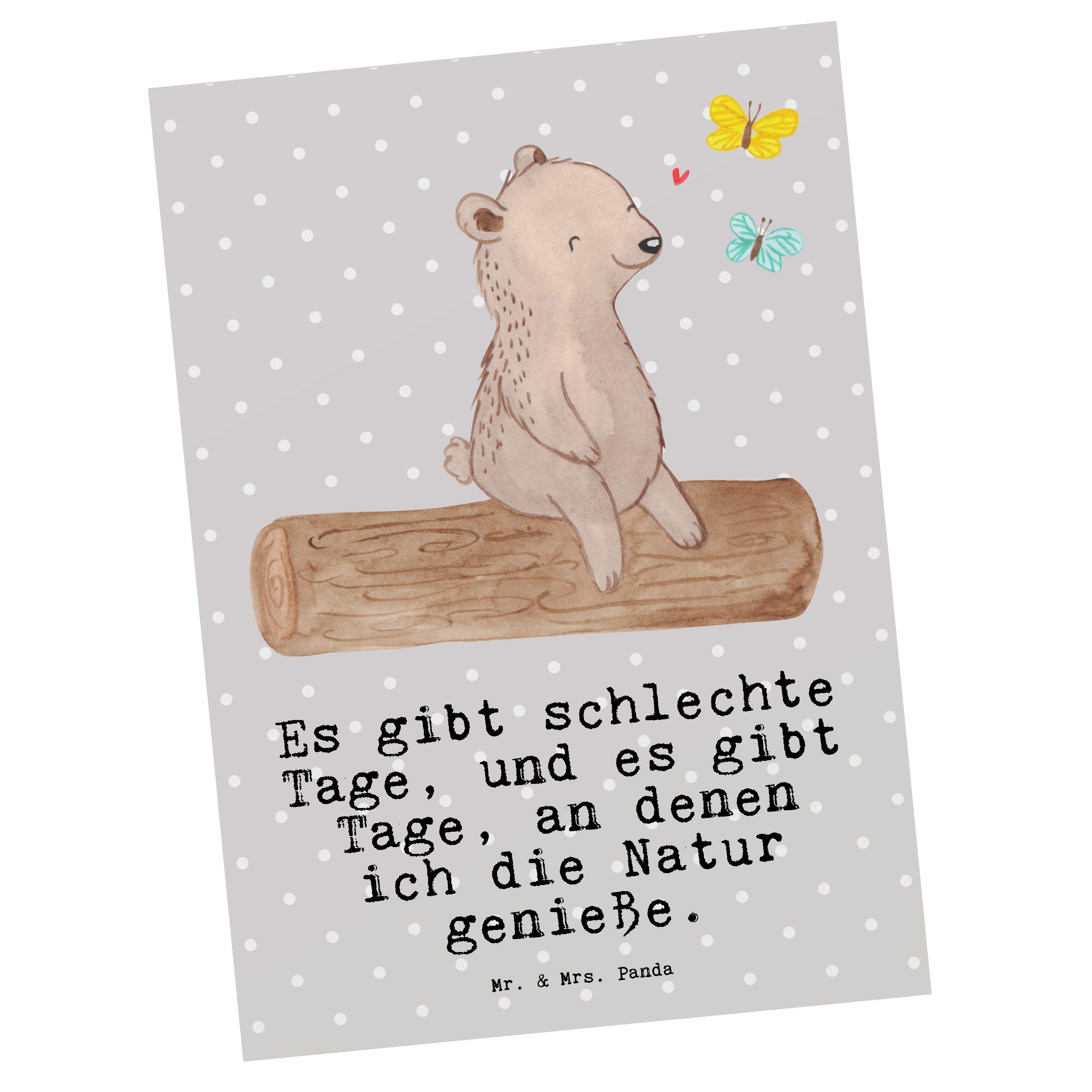Outdoor, Geschenk, Mrs. - Nature Lo Postkarte Panda - Pastell Naturliebhaber Bär Mr. & Grau Tage
