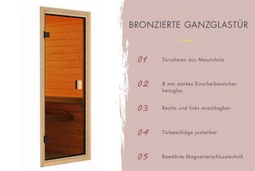 Karibu Sauna "Leona" mit bronzierter Tür Ofen 9 KW externe Strg modern, BxTxH: 231 x 231 x 198 cm, 38 mm, aus hochwertiger nordischer Fichte