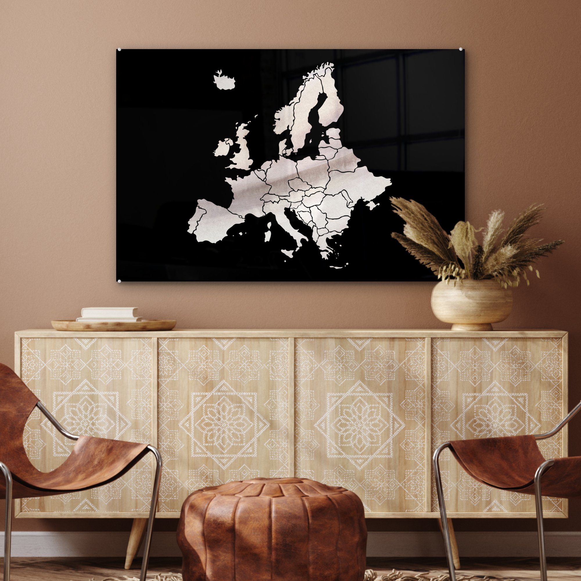 Acrylglasbild MuchoWow Europa (1 Schlafzimmer Karte - St), Wohnzimmer Acrylglasbilder Weiß, - &