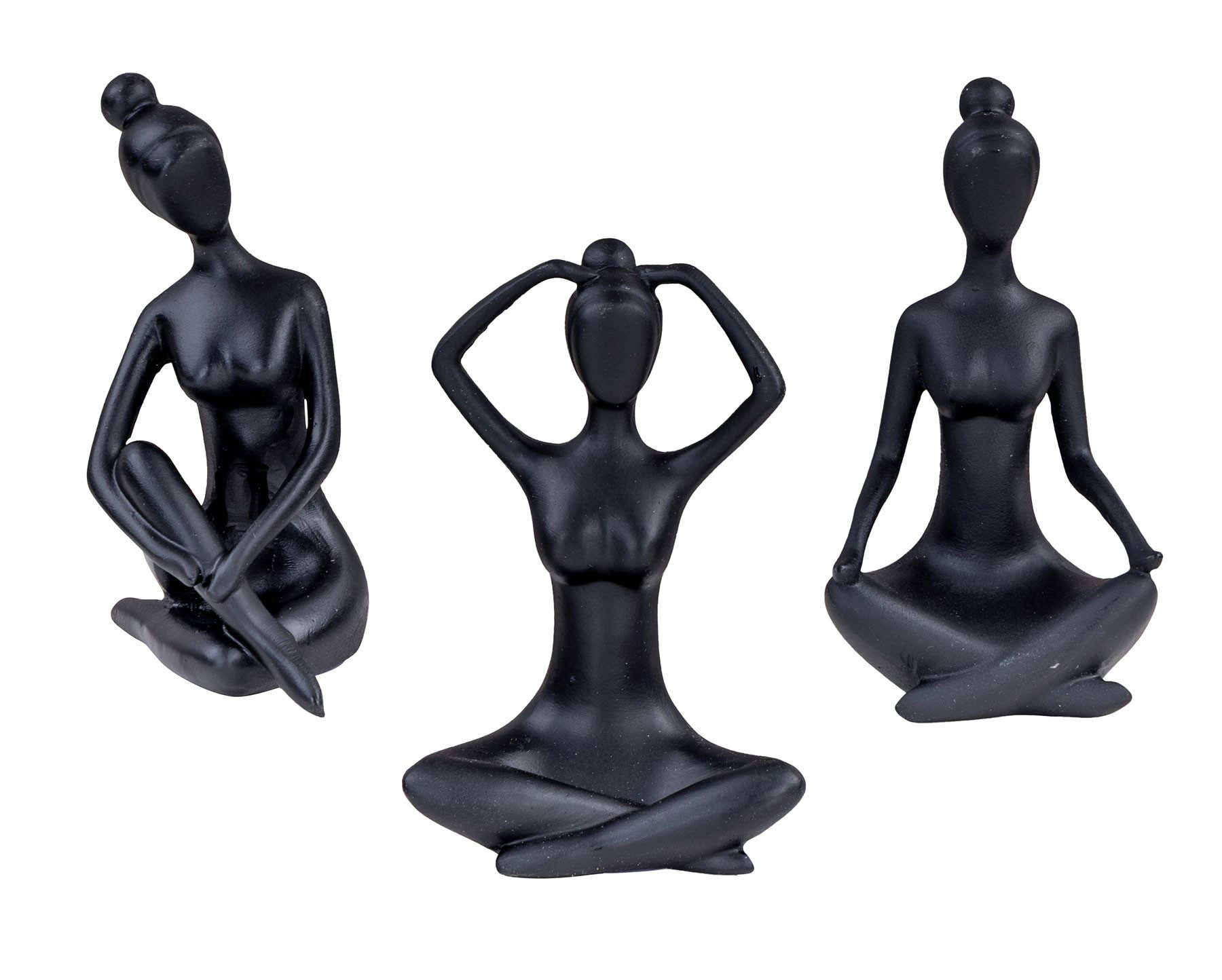 Levandeo® Dekofigur, 3er Set Yoga Deko Frau Figur Schwarz Dekofigur Yogapose Geschenk