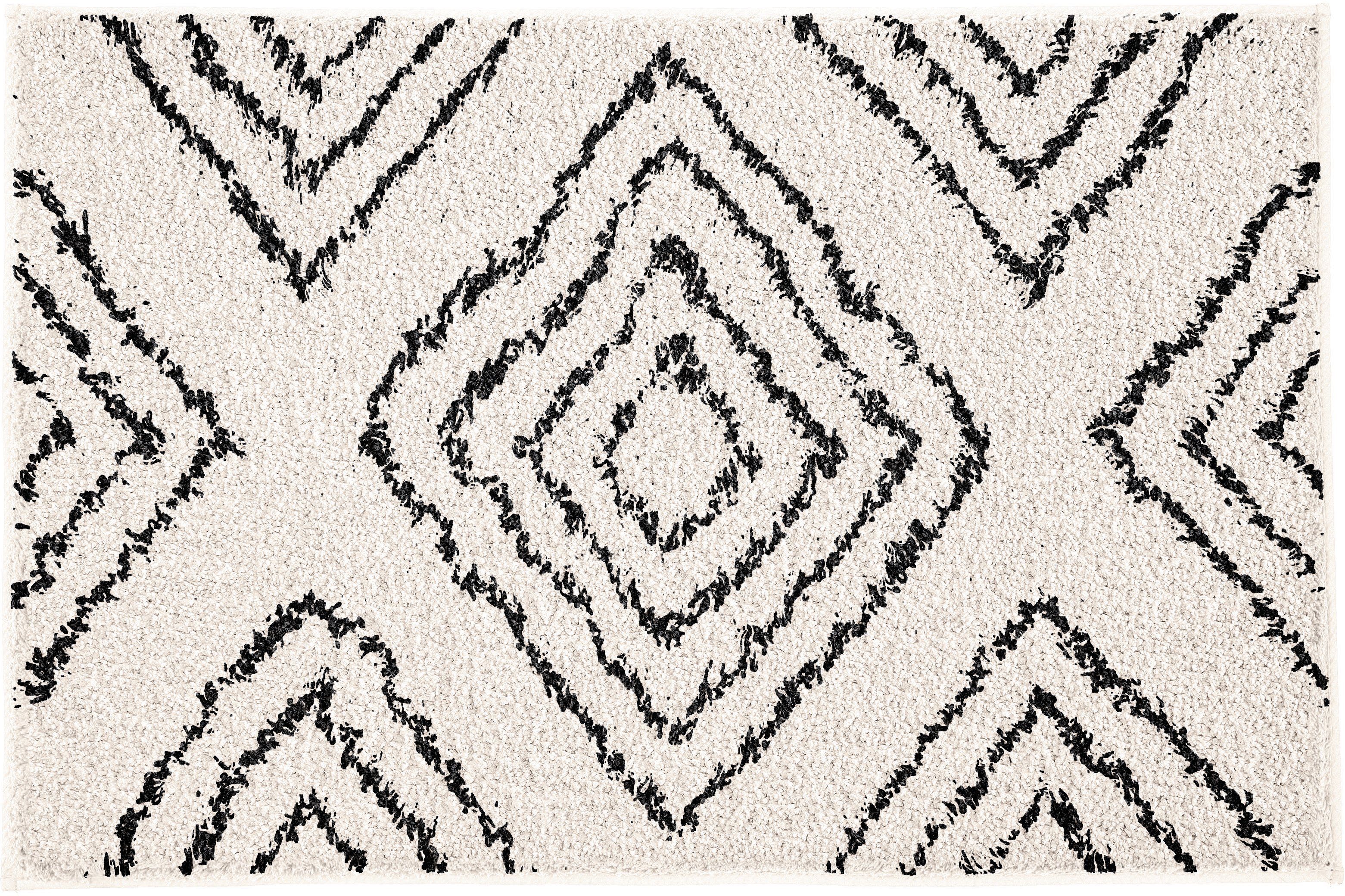 Kleine Wolke Badematte Boho, Badvorleger, Badezimmer Teppich, Höhe 36 mm, rutschhemmend beschichtet, fußbodenheizungsgeeignet, Baumwolle, rechteckig, Badteppich, modernes Rauten Muster, reine Baumwolle, waschbar