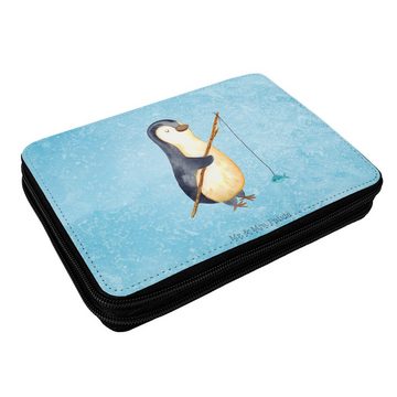 Mr. & Mrs. Panda Federmäppchen Pinguin Angler - Eisblau - Geschenk, Büro Stifte Etui, Grundschule, P, (1-tlg), Inklusive Schulbedarf