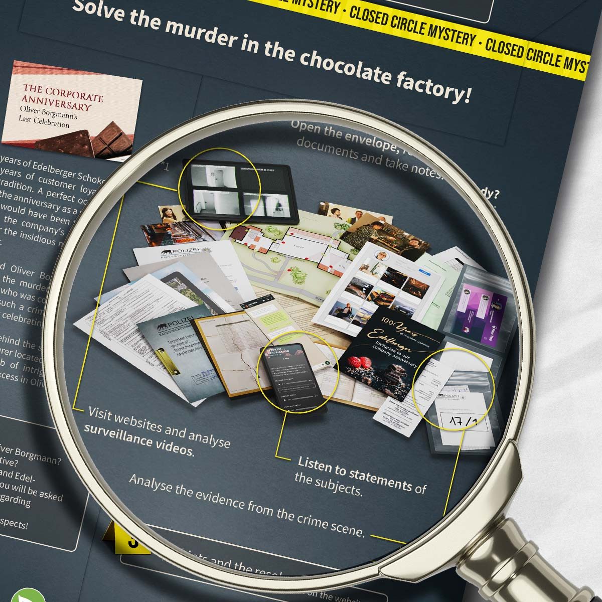 MAGNIFICUM Spiel Detective Game / Crime Game for Adults, The Corporate Anniversary - Oliver Borgmann's Last Celebration, Made in Germany