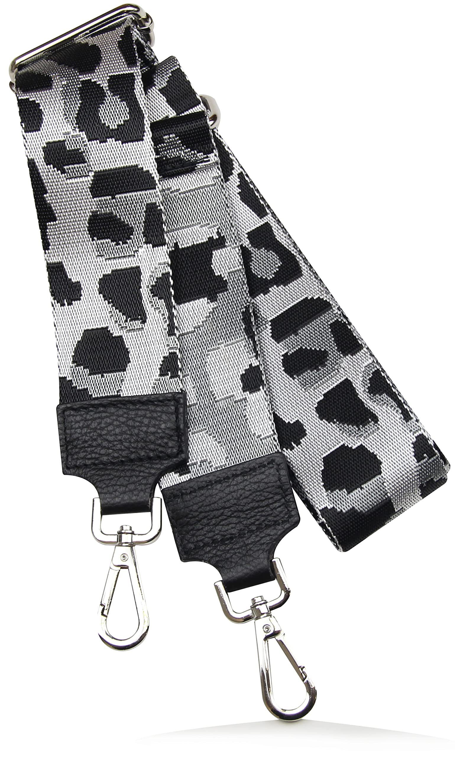 Frentree Schulterriemen MADE IN ITALY, verstellbarer Grau Zebra Leopard/ Gurt, Schultergurt für 5cm Taschen, Muster: Leo breiter