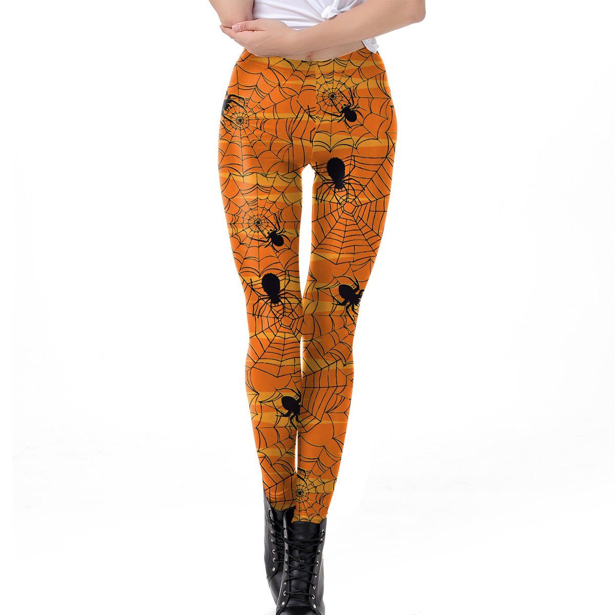 Jormftte Highwaist Leggings Bedruckte Leggings,für Frauen Spinnennetz bedruckte,dehnbare Leggings Orange3