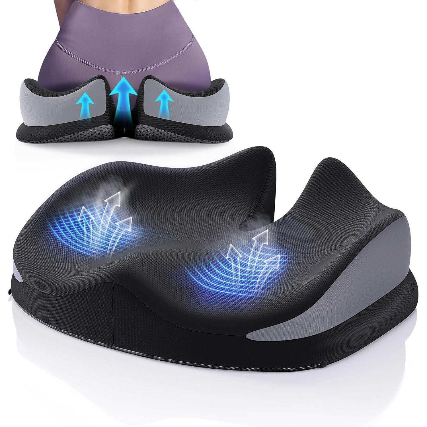 LuxusKollektion Sitzauflage Orthopädisches Sitzkissen Memory-Schaum Steißbein-Entlastung Schwarz