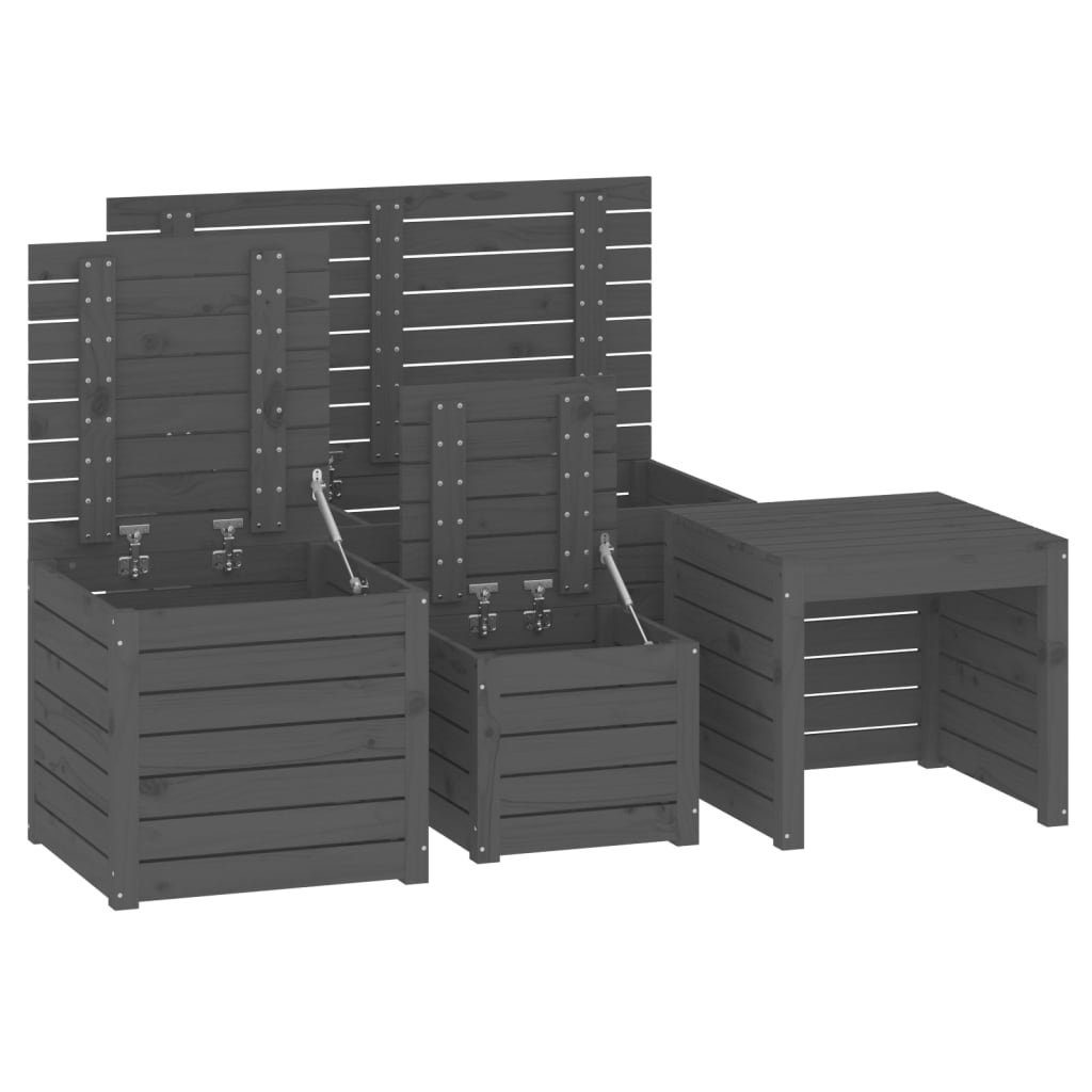 Gartenbox-Set 4-tlg Auflagenbox Kiefer Massivholz vidaXL Grau
