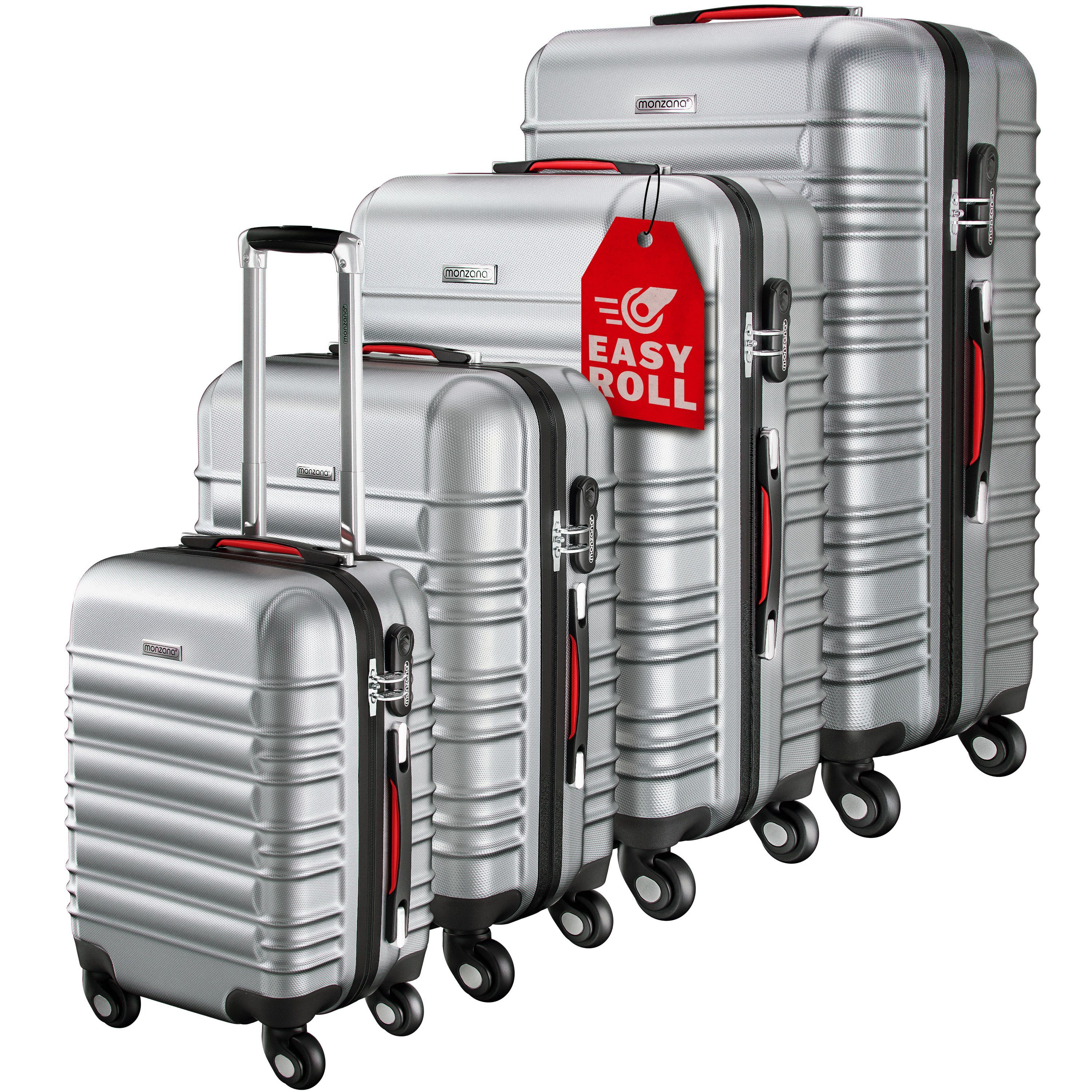 monzana Kofferset, 4 Rollen Rollen, (4 tlg), Hartschalen Koffer S-M-L-XL Gel-Griffe 4 Rollen ABS Hardcase