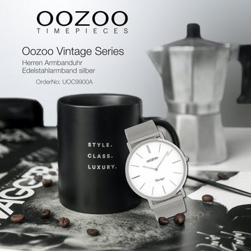 OOZOO Quarzuhr Oozoo Herren Armbanduhr silber Analog, (Analoguhr), Herrenuhr rund, groß (ca. 44mm) Edelstahlarmband, Fashion-Style