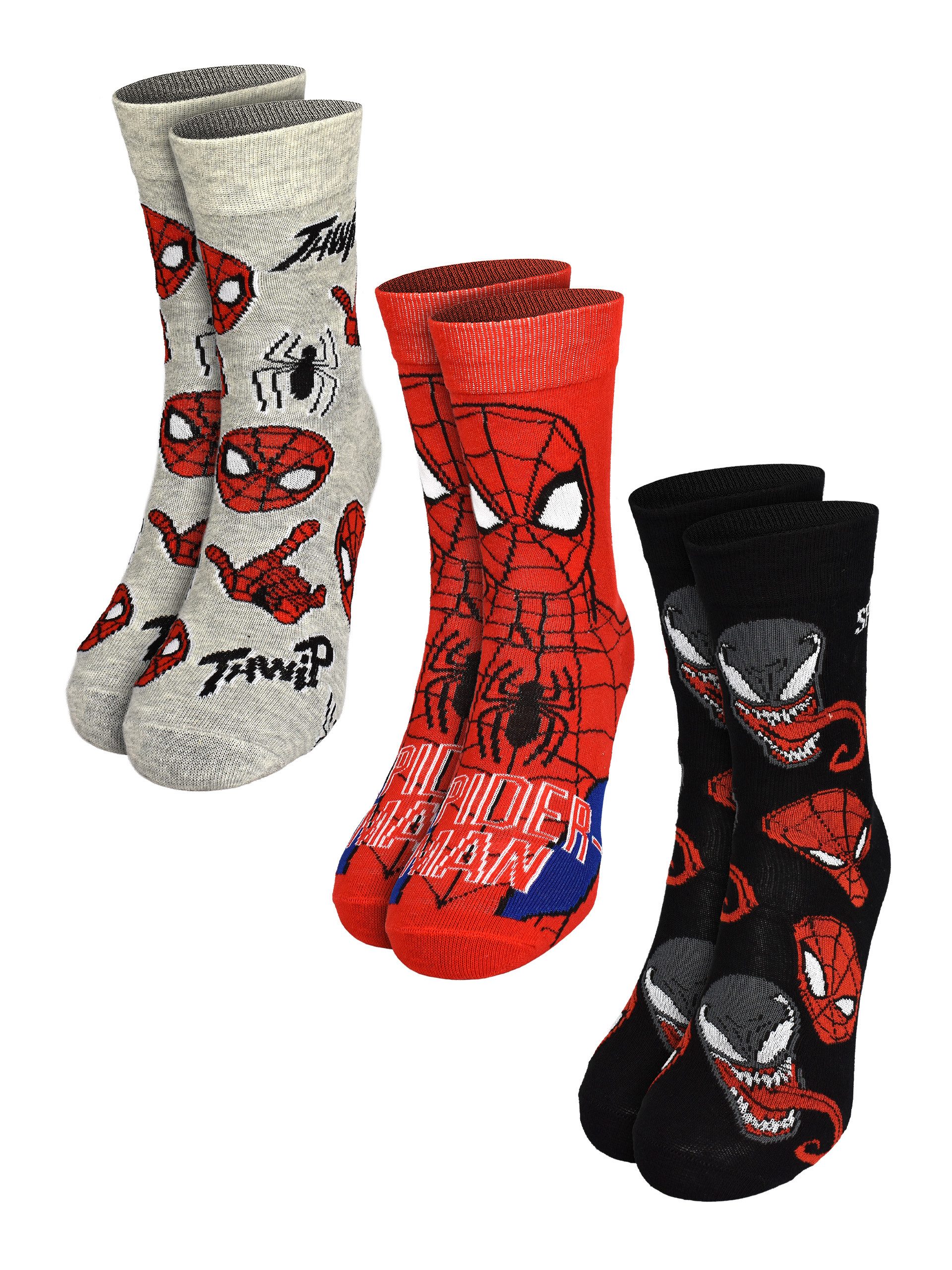 United Labels® Socken Marvel Spiderman Socken Strümpfe (3er Pack) Originallizenz