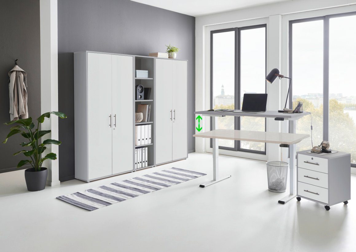 moebel-dich-auf Schreibtisch e-OFFICE EDITION (Büromöbel-Set, Aktenschränke abschließbar, Made in Germany, Set 10), mit elektrisch höhenverstellbarem Schreibtisch
