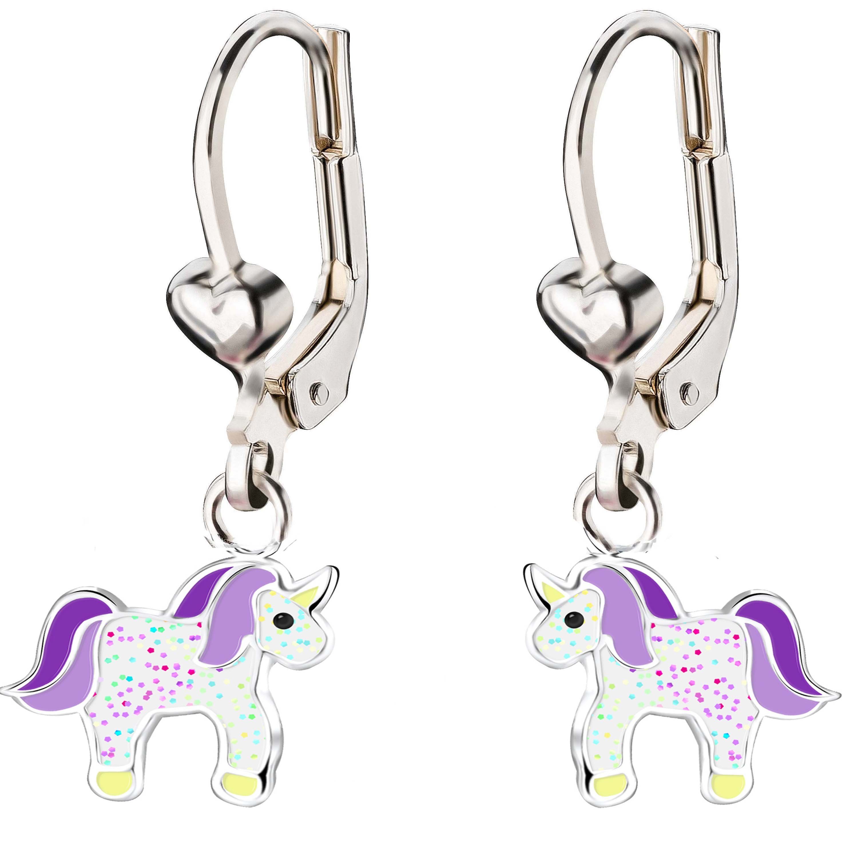 Kinder Ohrstecker 925 Sterling Silber - Einhorn & Herz Ohrringe Für Mädchen